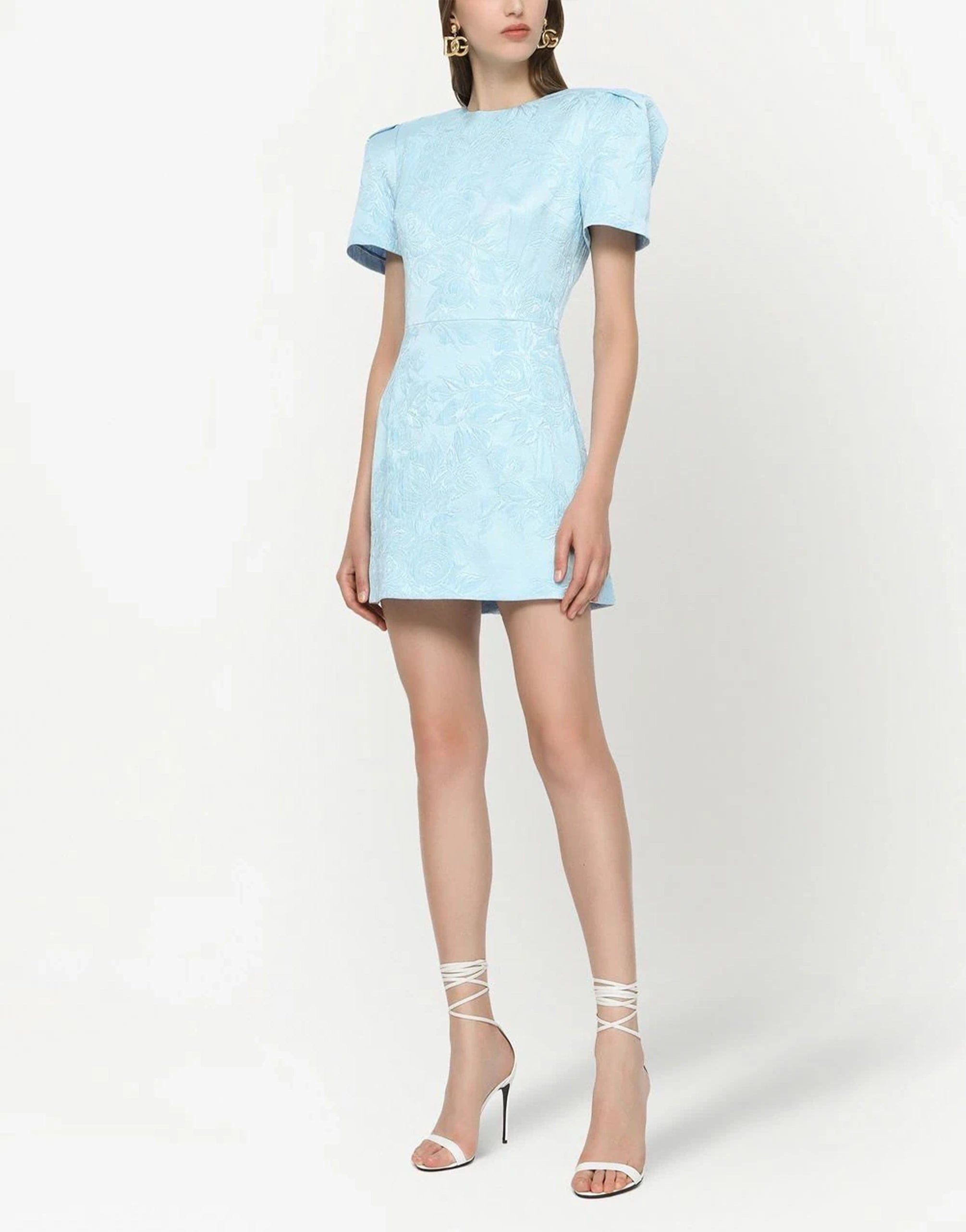 Dolce & Gabbana Elegant Sky-Blue Floral Jacquard Mini Dress Dolce & Gabbana Elegant Sky-Blue Floral Jacquard Mini Dress