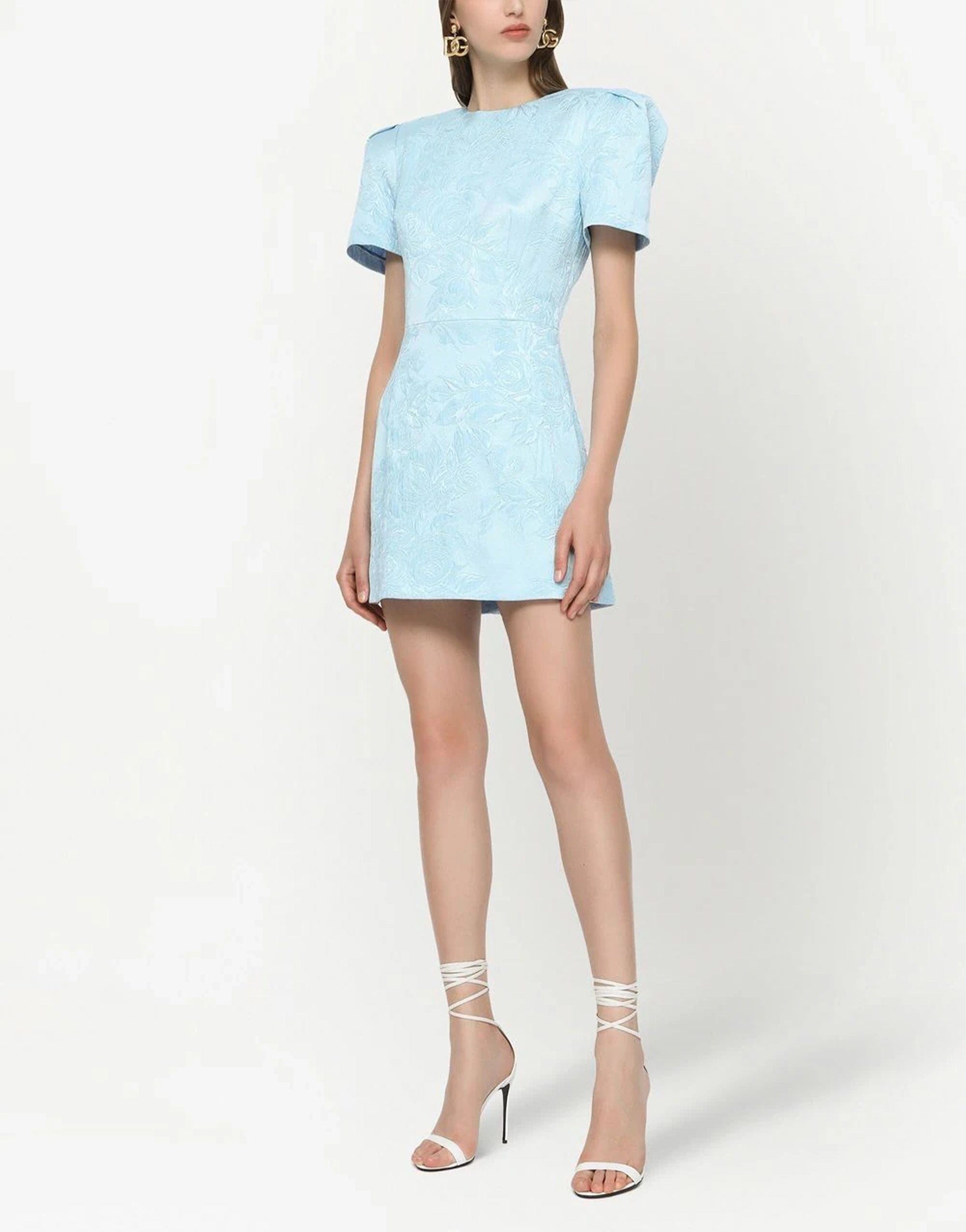 Dolce & Gabbana Puff-Sleeve Jacquard Minidress
