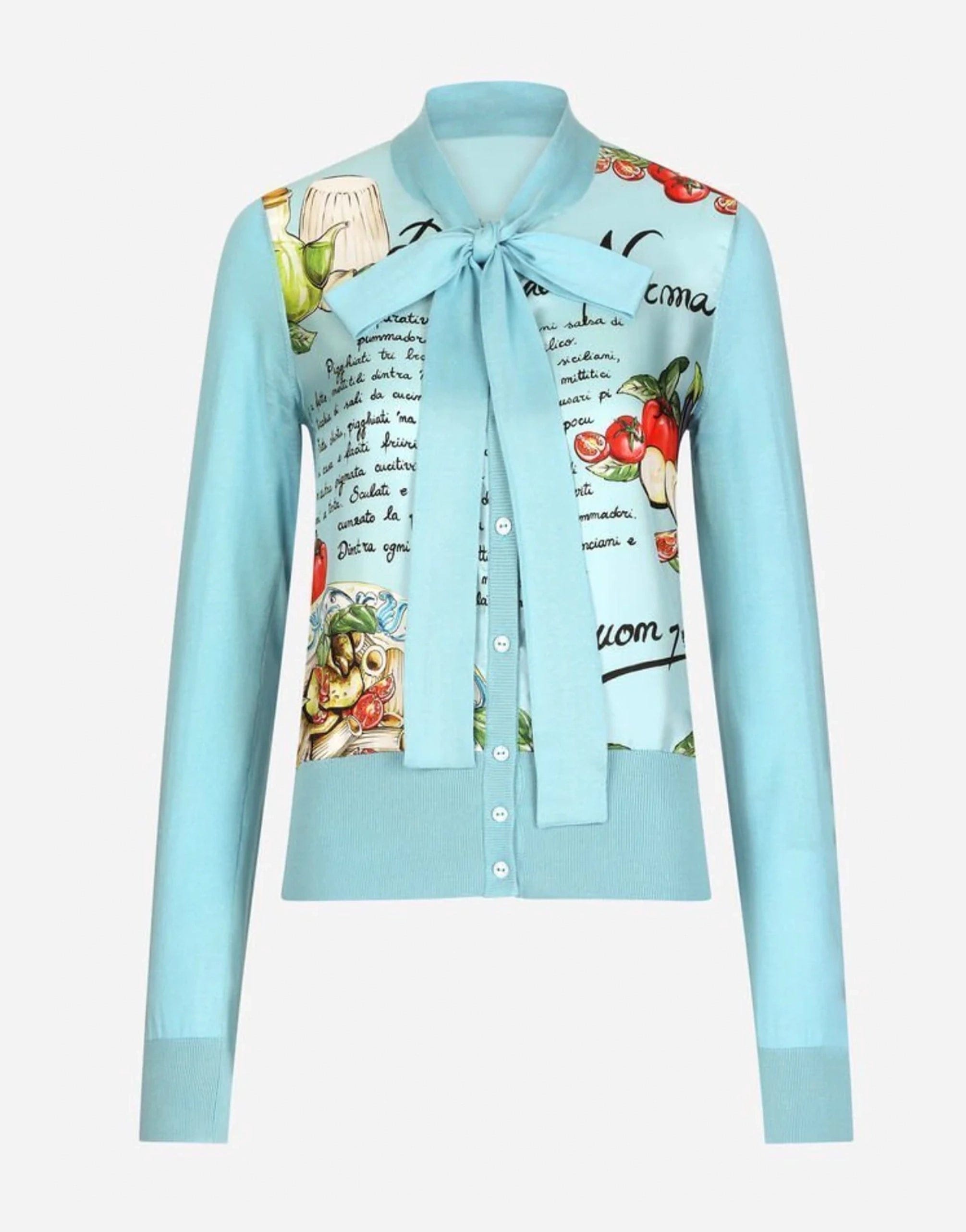 Dolce & Gabbana Pussy-Bow Twill-Paneled Silk Cardigan