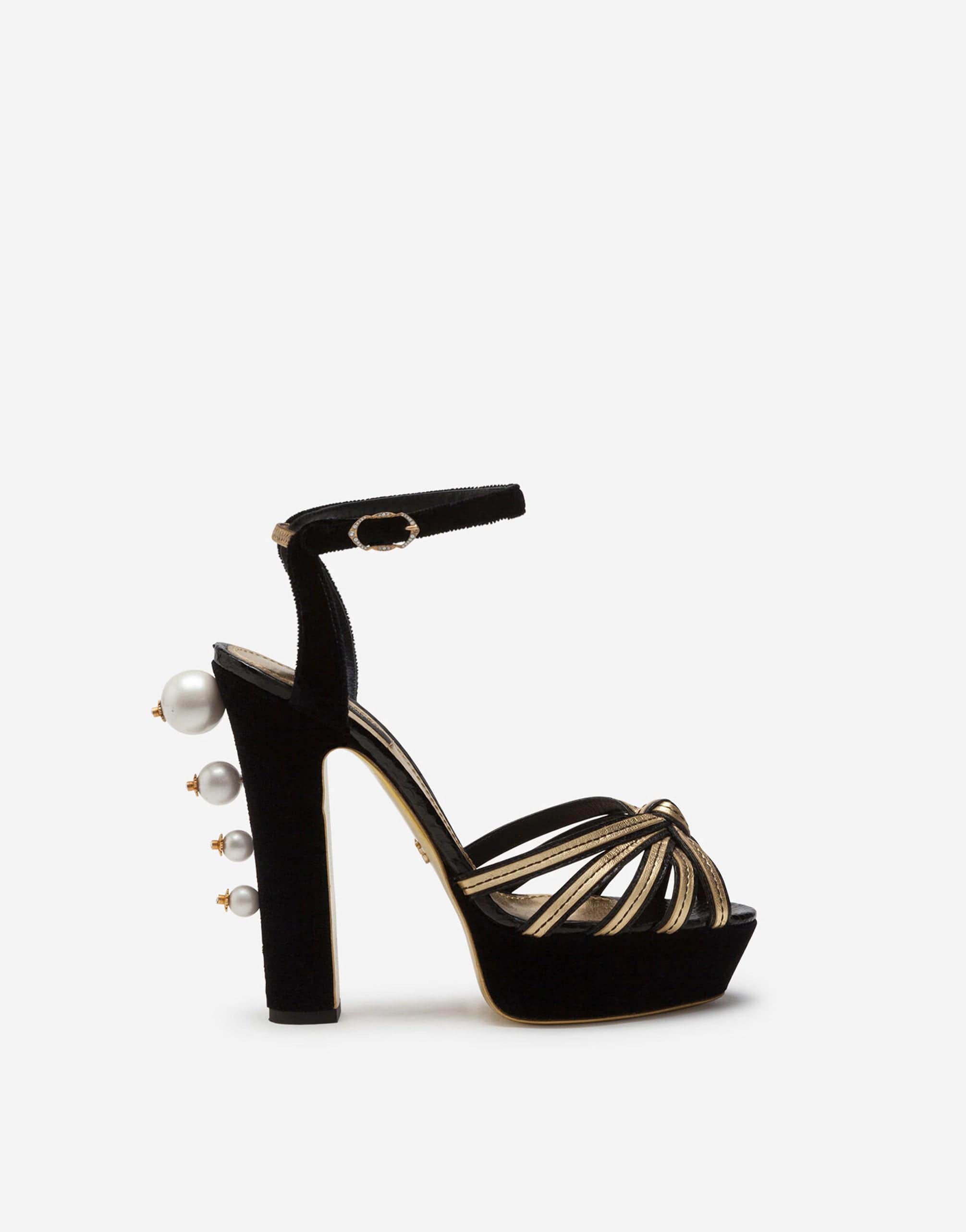 Dolce & Gabbana Black Gold Embellished Heels Sandals Shoes