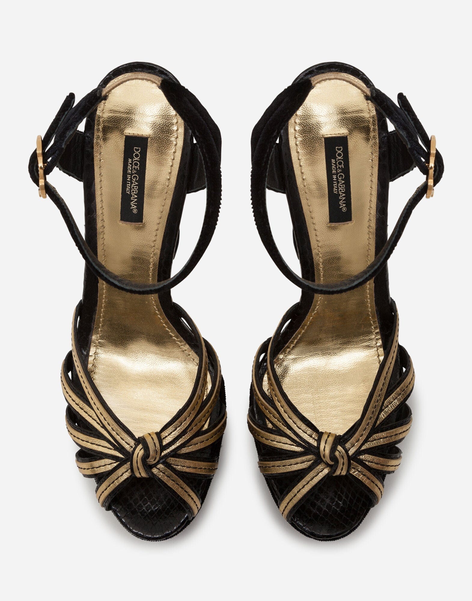 Dolce & Gabbana Black Gold Embellished Heels Sandals Shoes