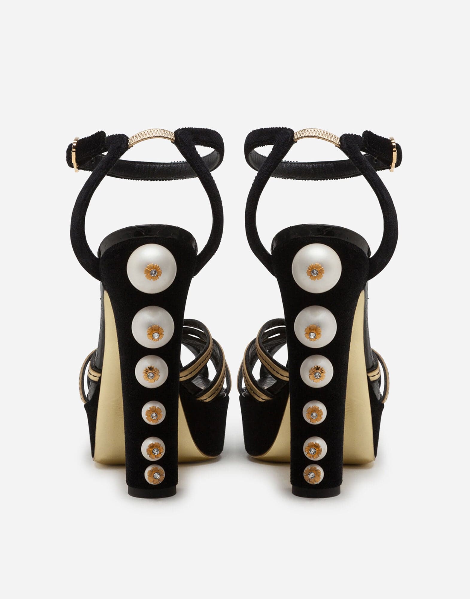 Dolce & Gabbana Black Gold Embellished Heels Sandals Shoes