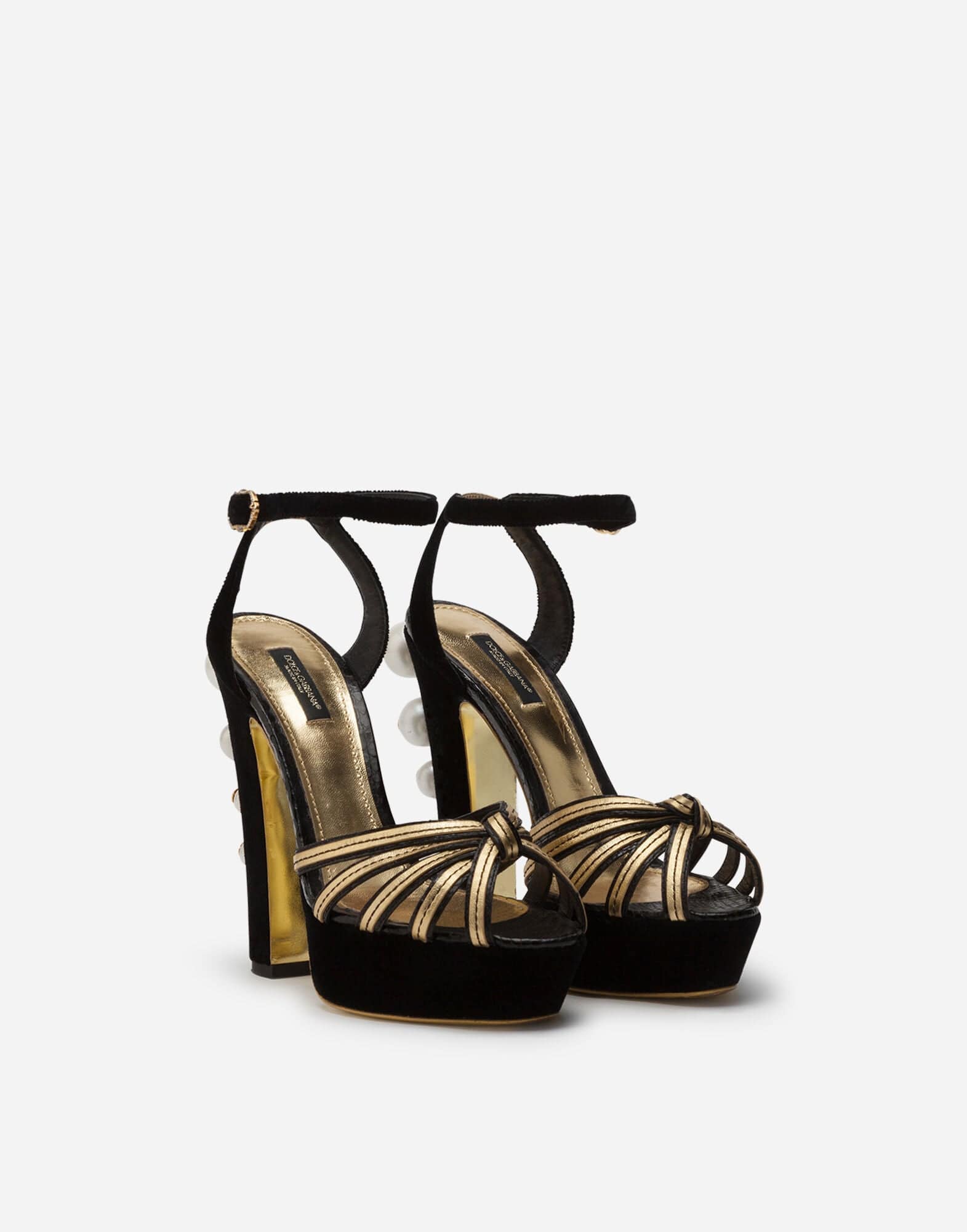 Dolce & Gabbana Black Gold Embellished Heels Sandals Shoes