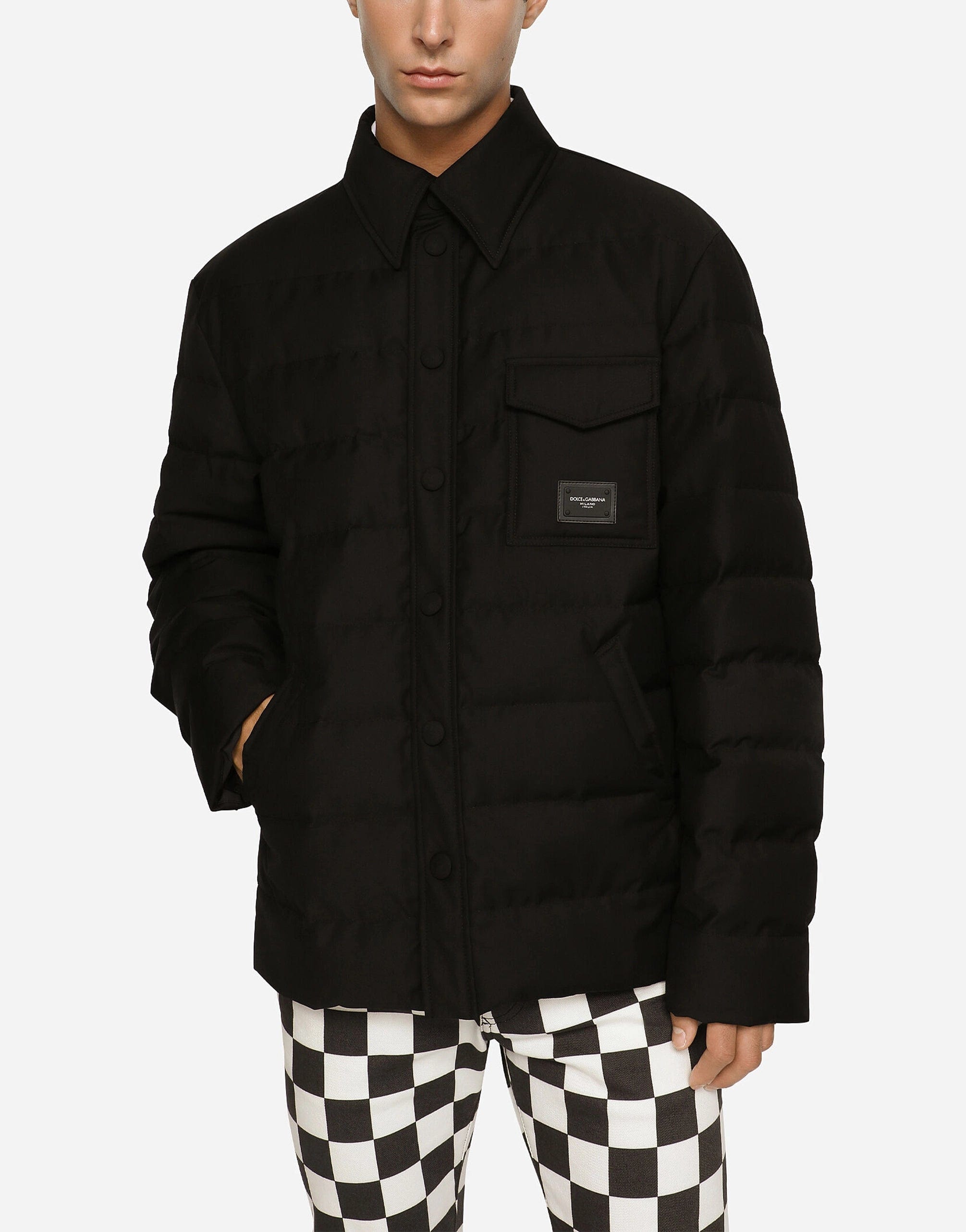 Quilted Nylon Jacket With Branded Plate