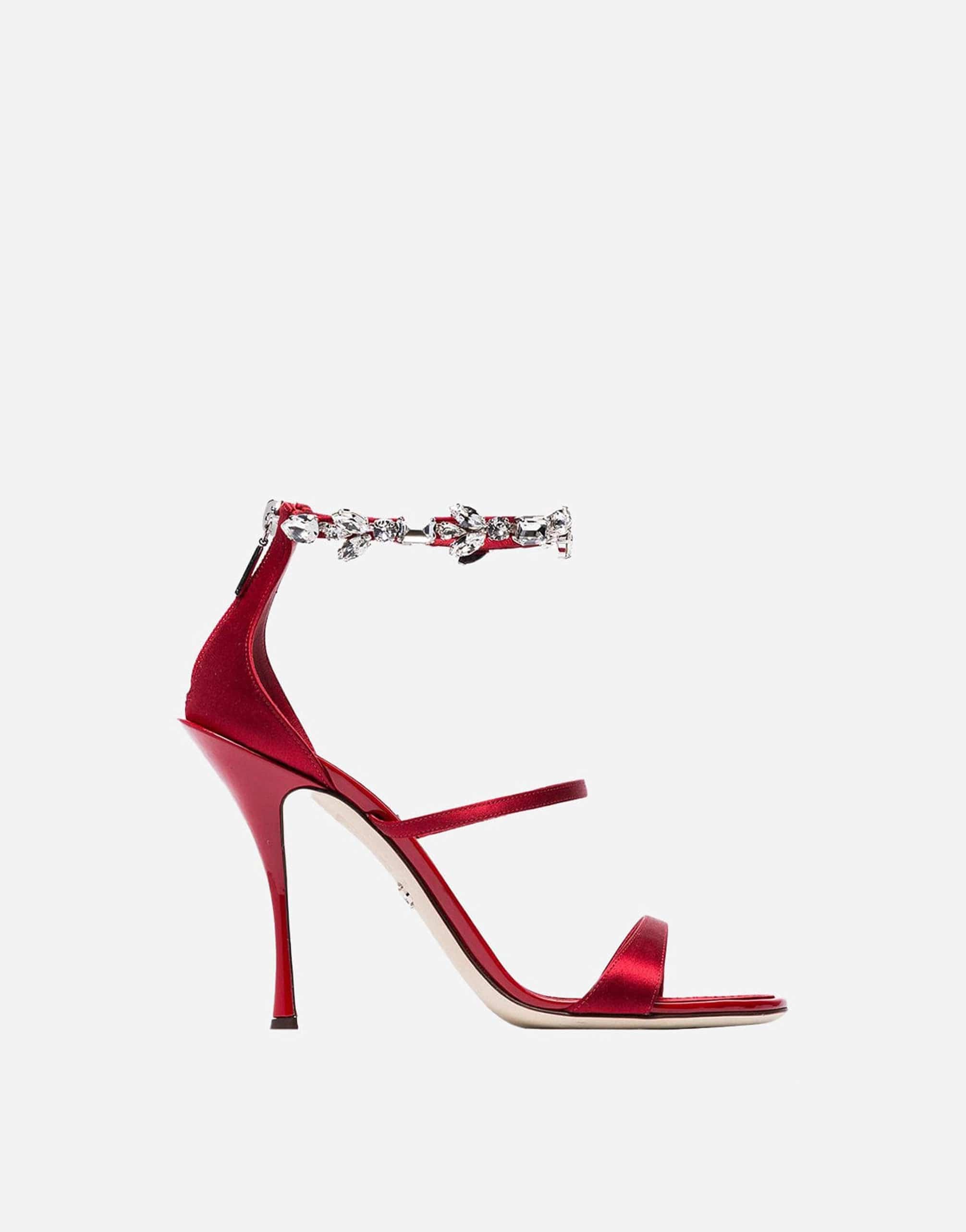Dolce & Gabbana Red 105 Crystal Embellished Satin Sandals