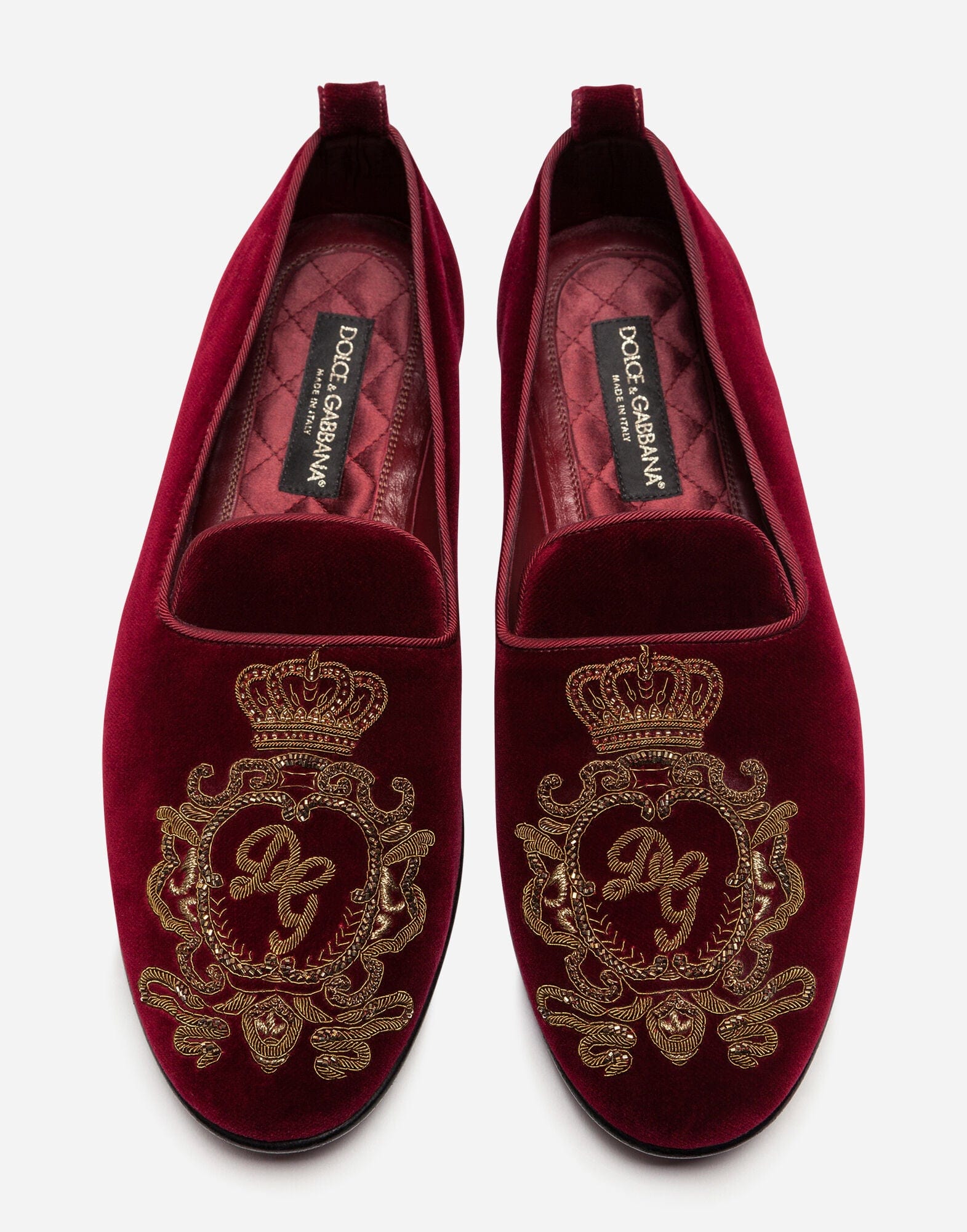Dolce & Gabbana Red Coat Of Arms Embroidery Velvet Slippers