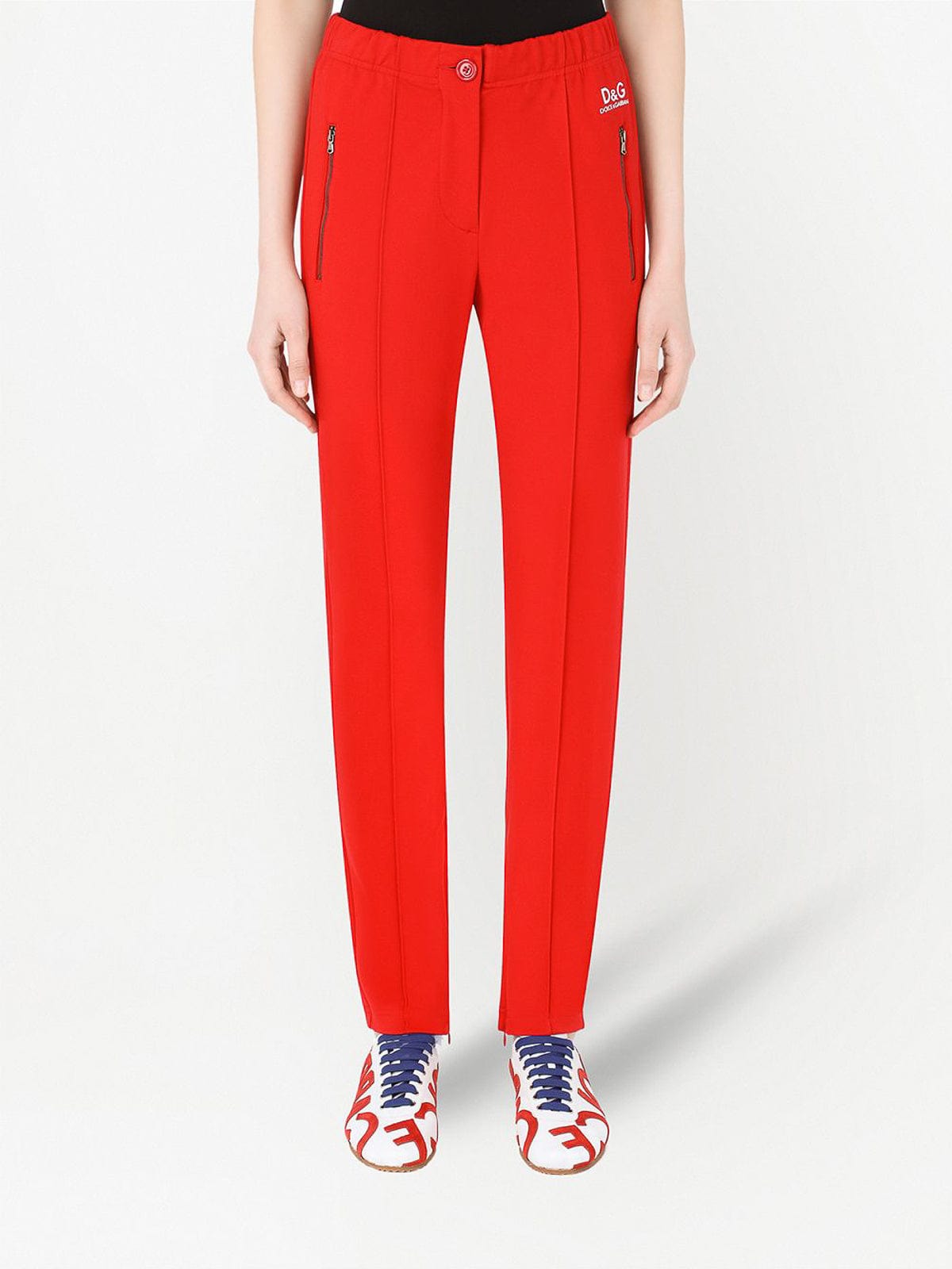 Dolce & Gabbana Red Full Milano DG Logo Trousers | Sendegaro IT