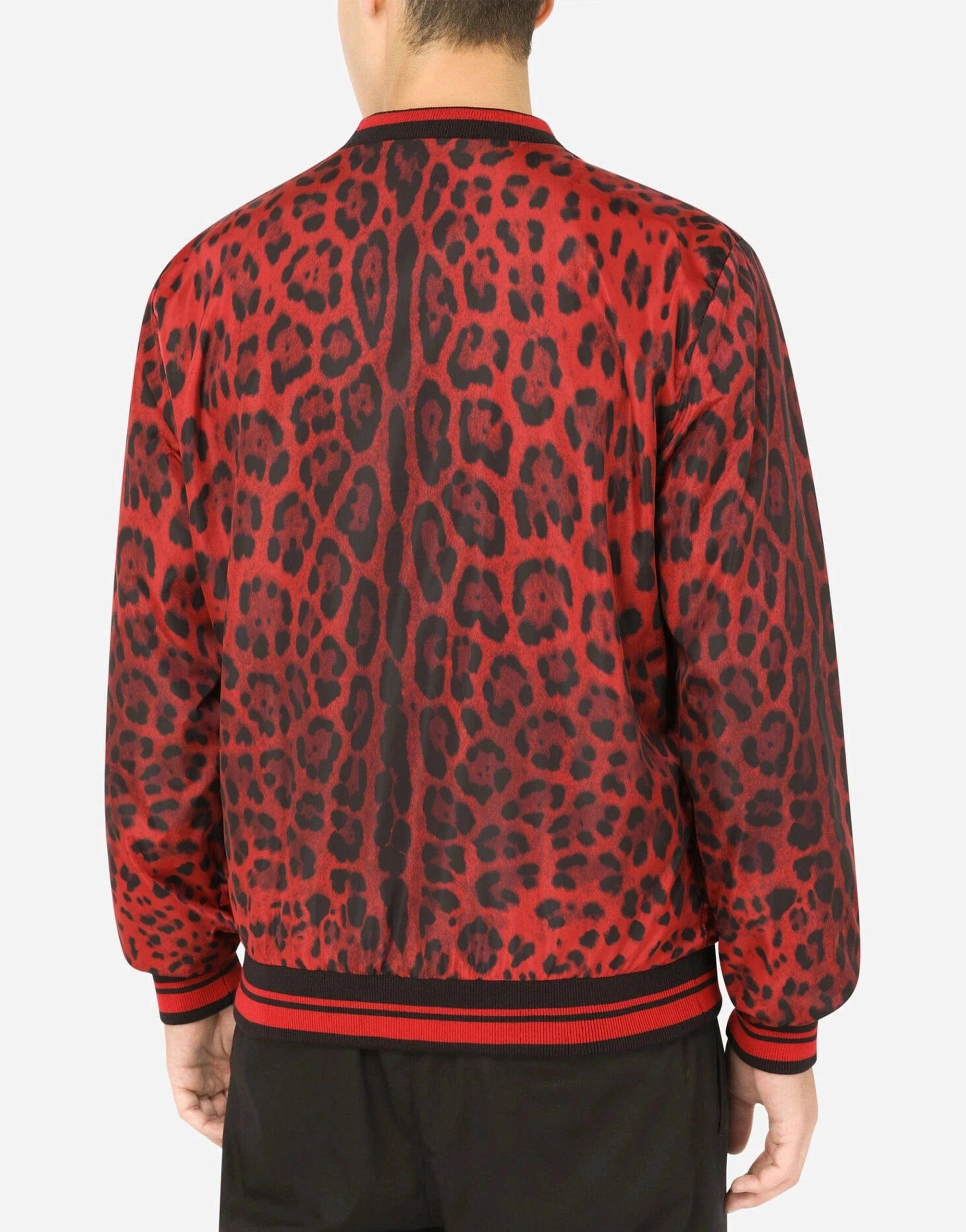 Dolce & Gabbana Red Leopard-Print Bomber Jacket