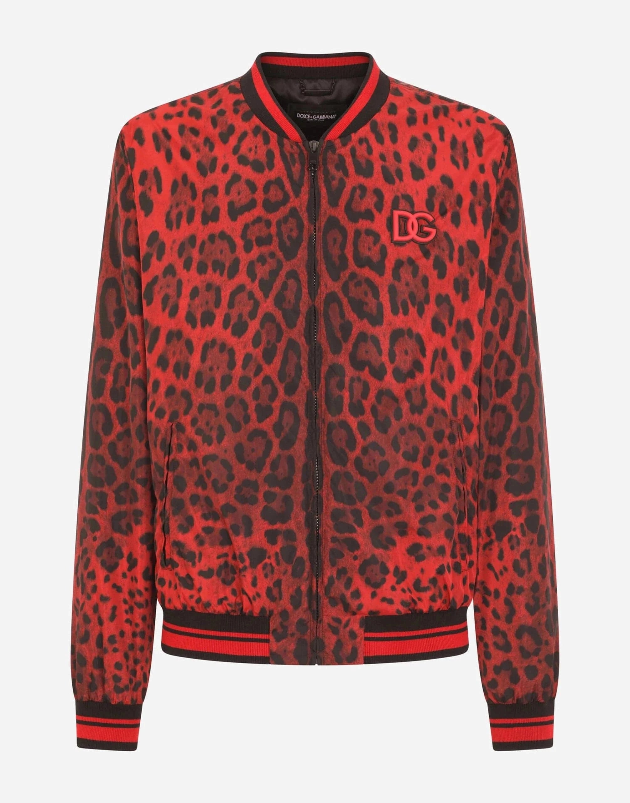 Dolce & Gabbana Red Leopard-Print Bomber Jacket