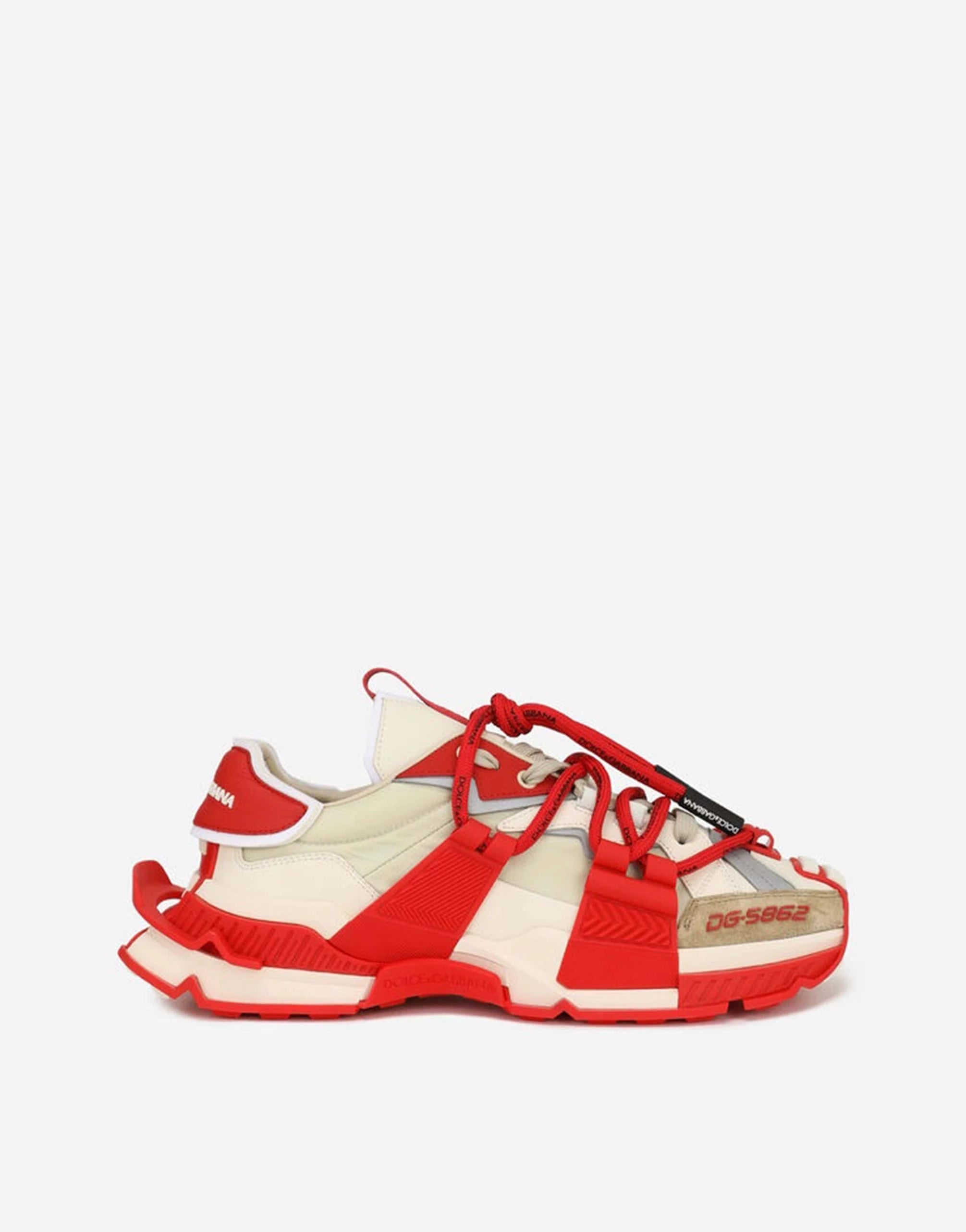 Dolce & Gabbana Red Mixed-Material Space Sneakers | Sendegaro Dolce & Gabbana Red Mixed-Material Space Sneakers | Sendegaro