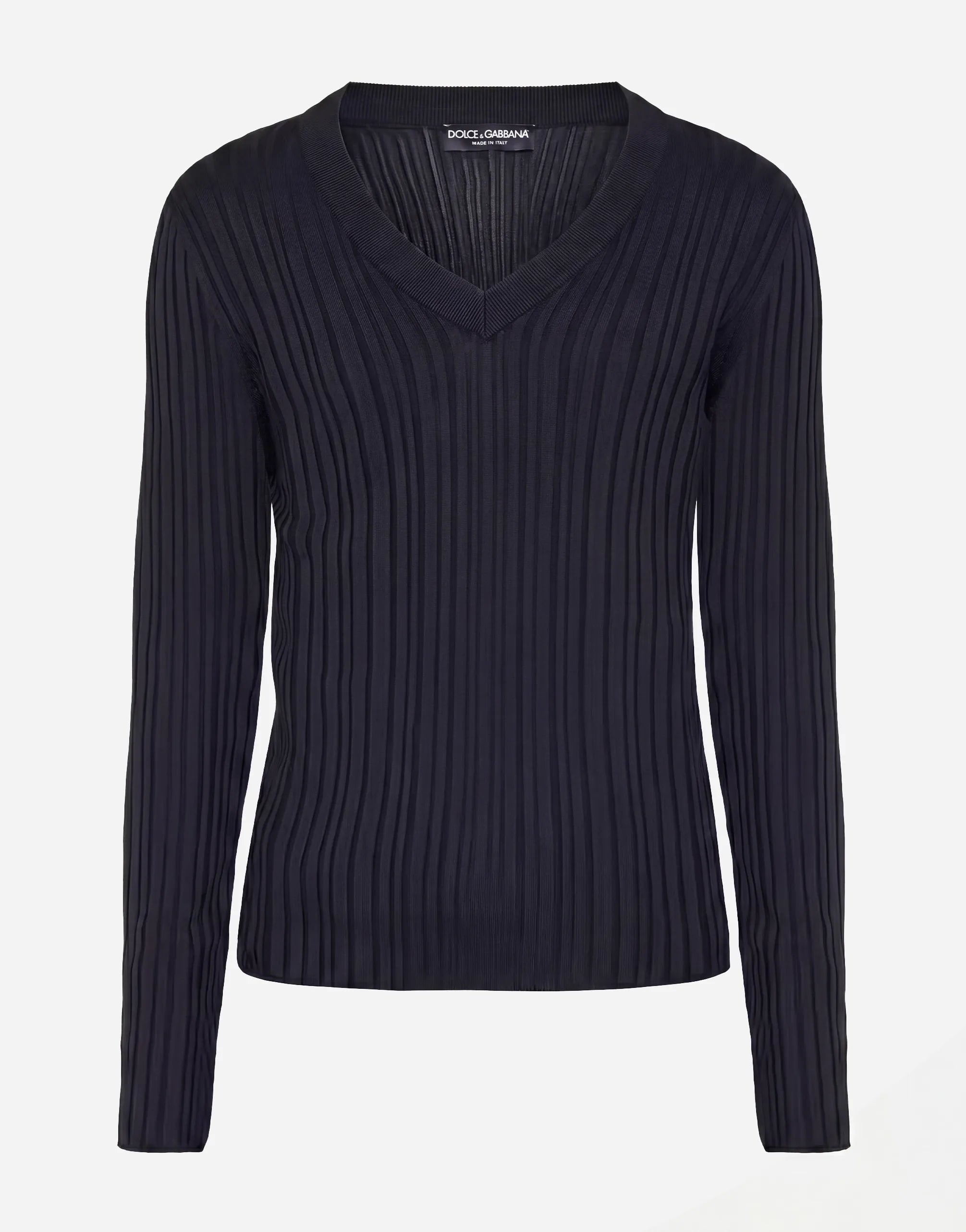 Dolce & Gabbana Ribbed V-Neck Silk Blend Knit Sweater