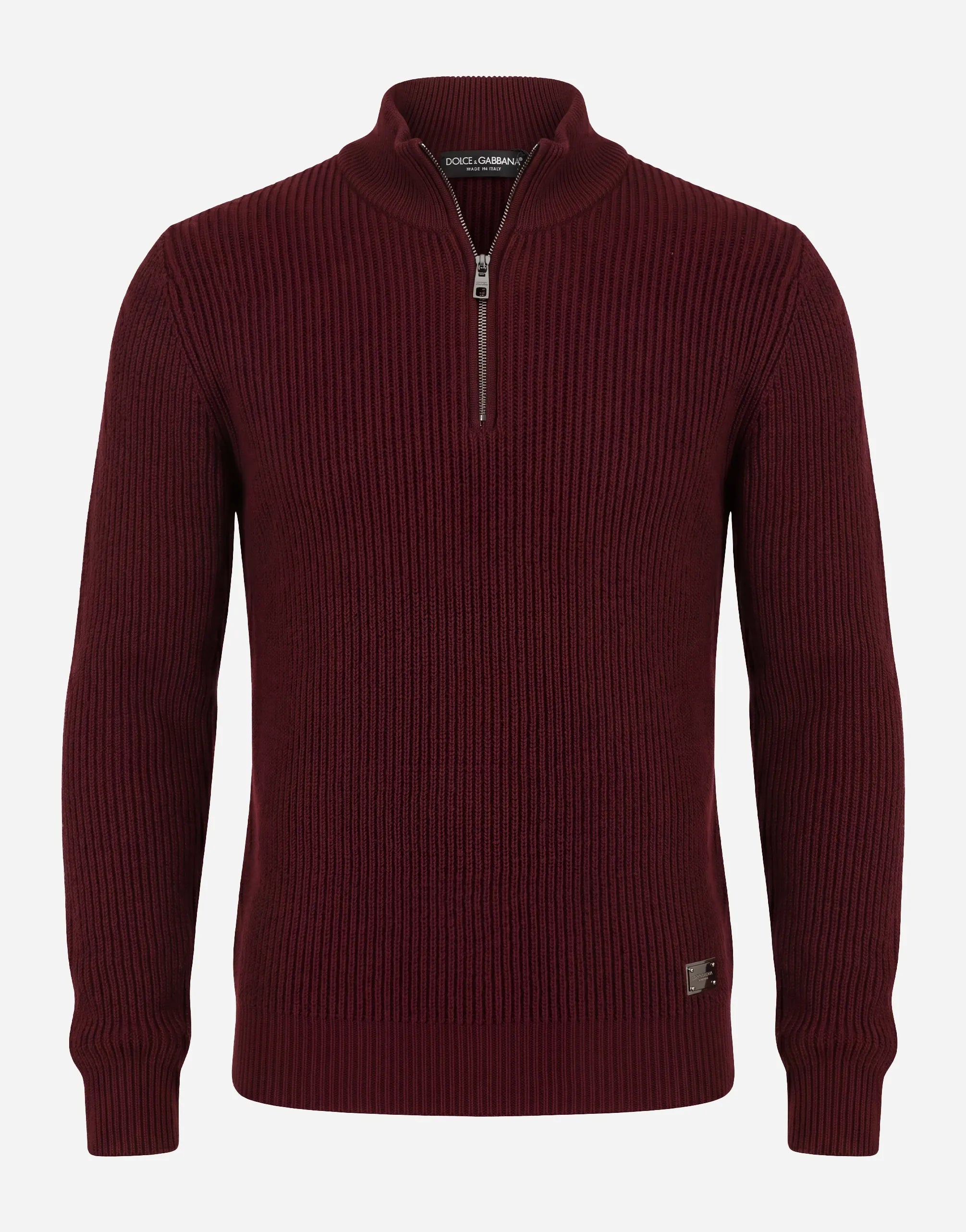 Dolce & Gabbana Ribbed Zip Neck Wool Sweater