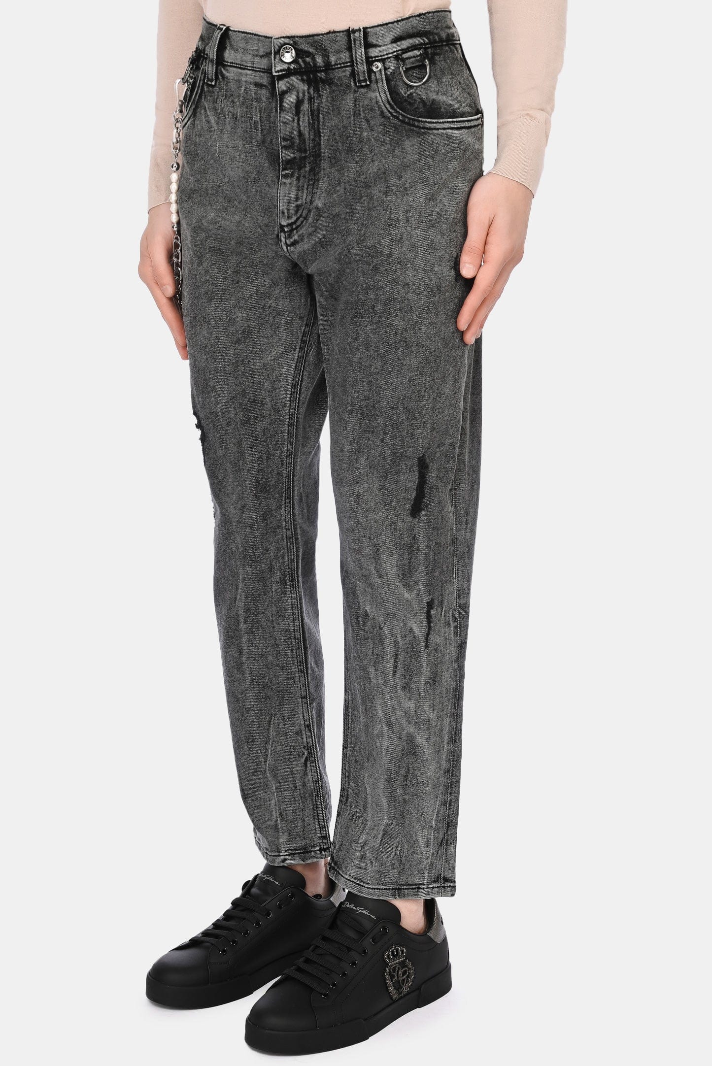 Dolce & Gabbana グレー ストレートデニム 46 Dolce & Gabbana Ripped Straight Leg Jeans | Sendegaro PL