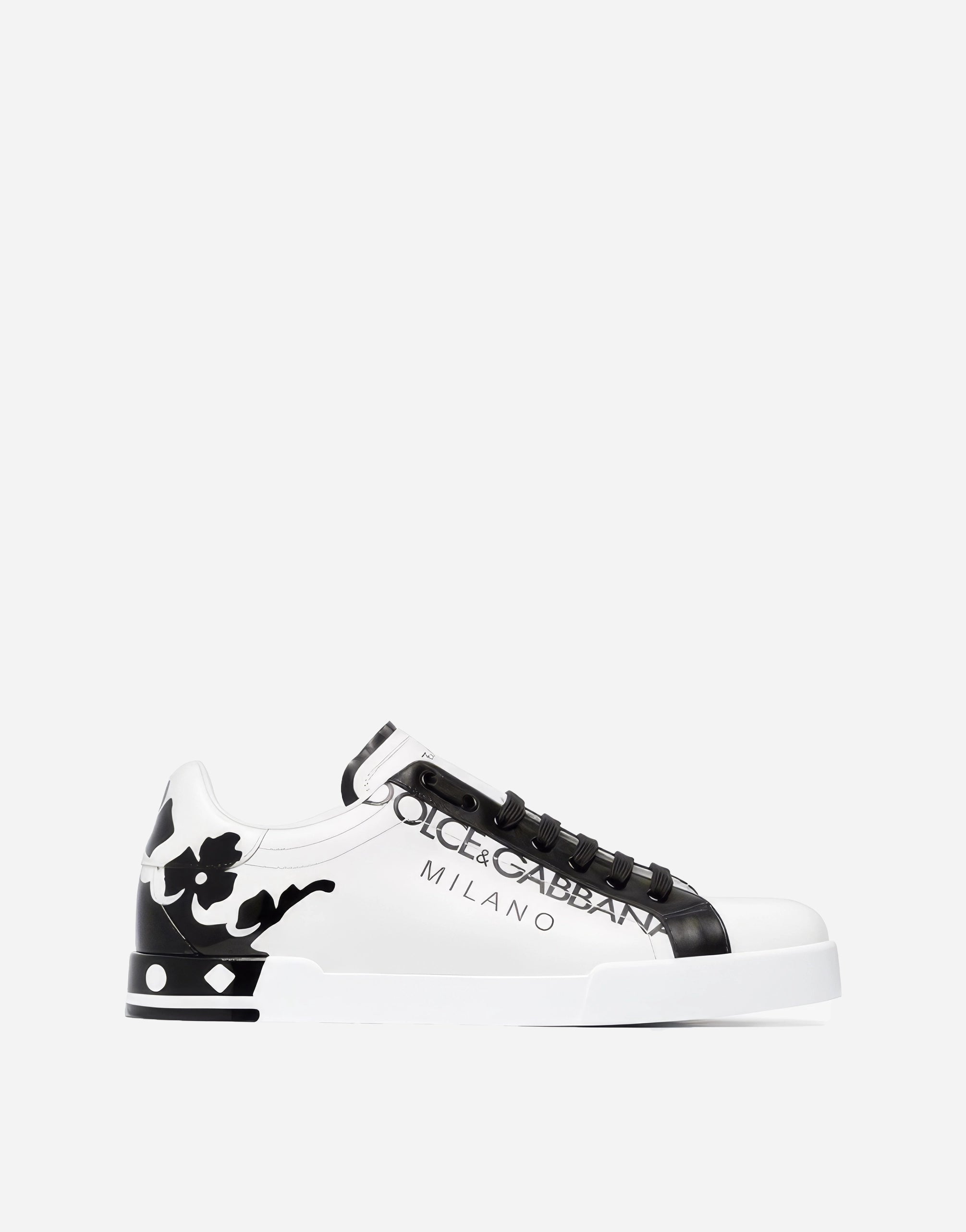 Couronne en cuir noir blanc Chaussures de baskets milano