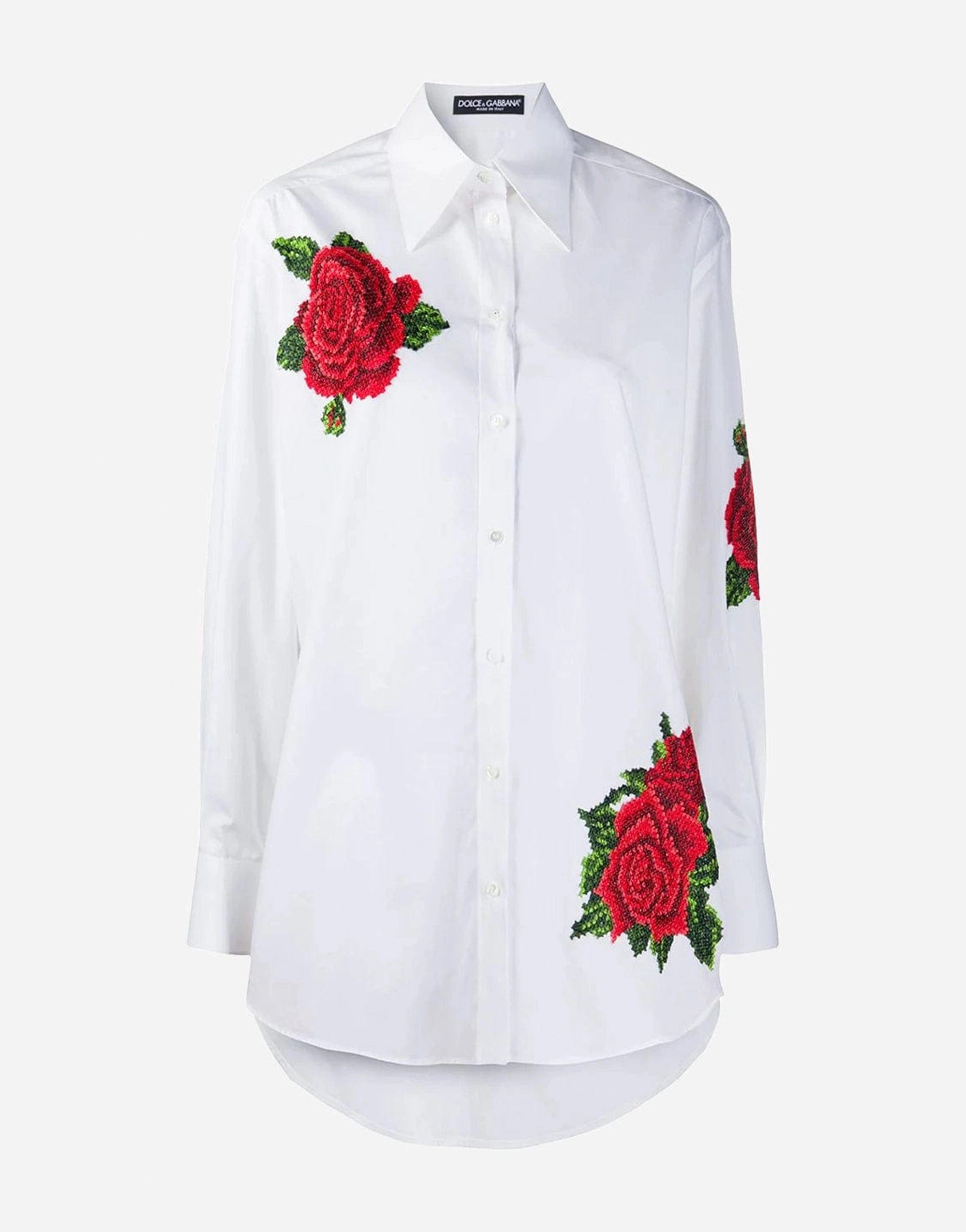 Dolce & Gabbana Rose-Embroidered Poplin Shirt