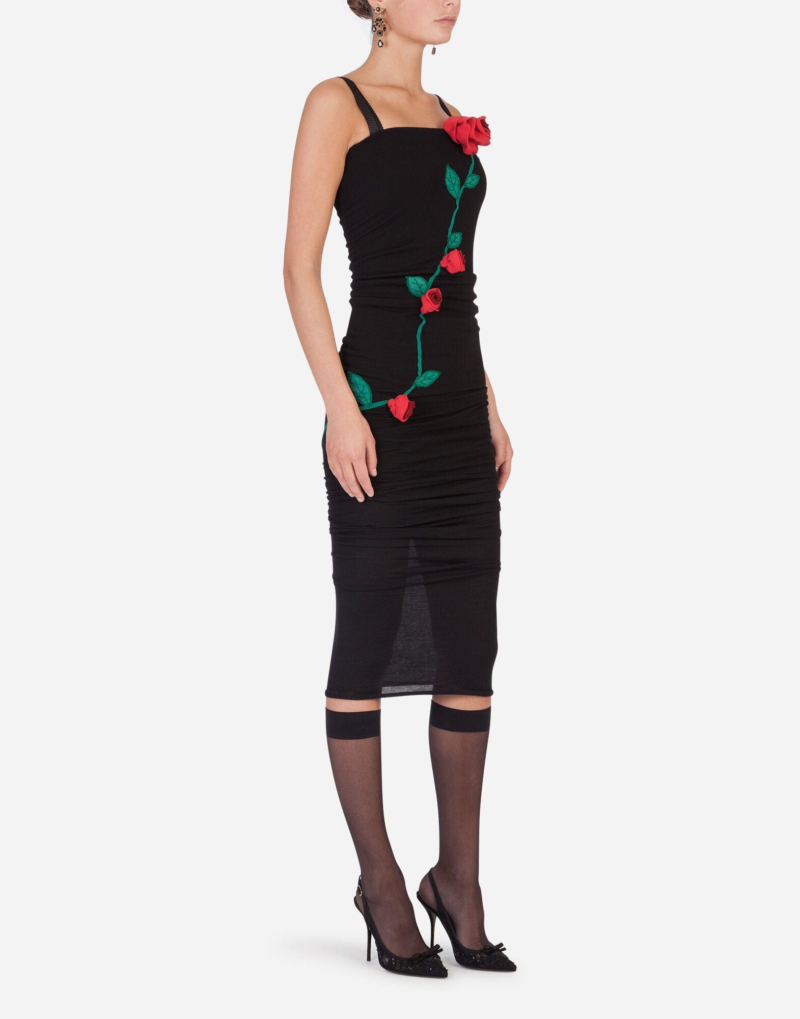 Dolce & Gabbana Black Sheath Bodycon Stretch Roses Dress - IT44