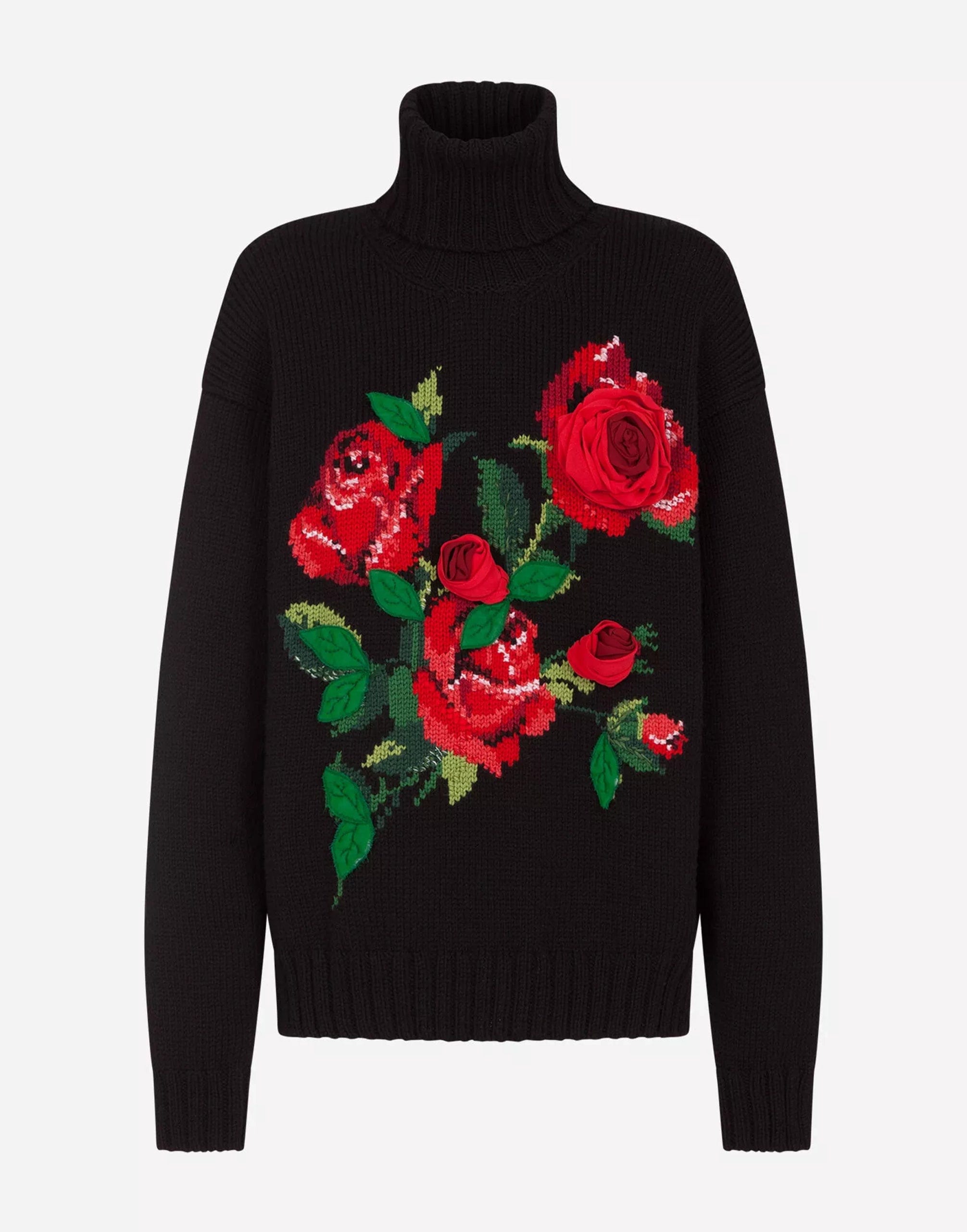 Dolce & Gabbana Rose Embroidery Turtle-Neck Sweater