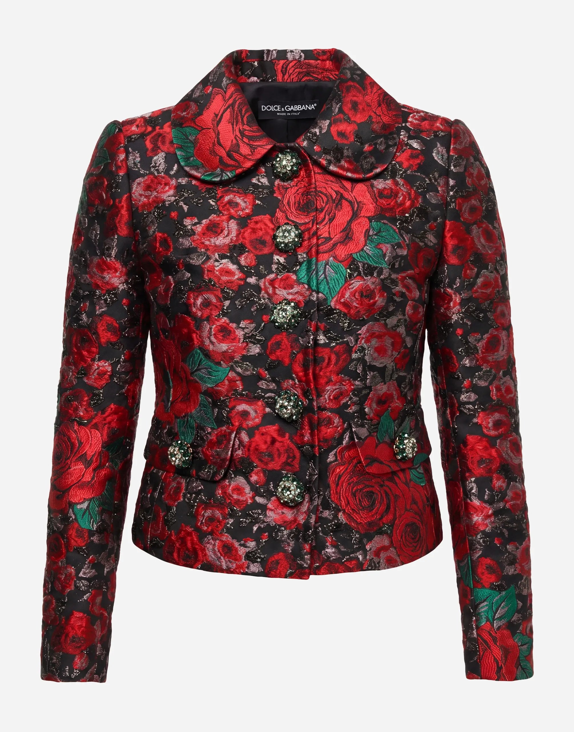 Dolce & Gabbana Rose Jacquard Jacket Crystal Button Detail