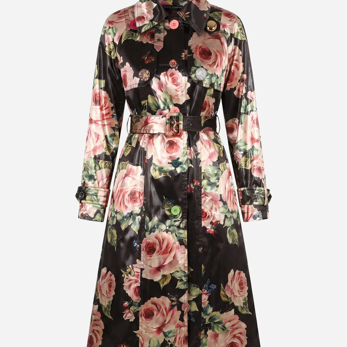 ✨DOLCE&GABBANA 裏地花柄 レザー切替 マキシ丈 ロングコート 42
