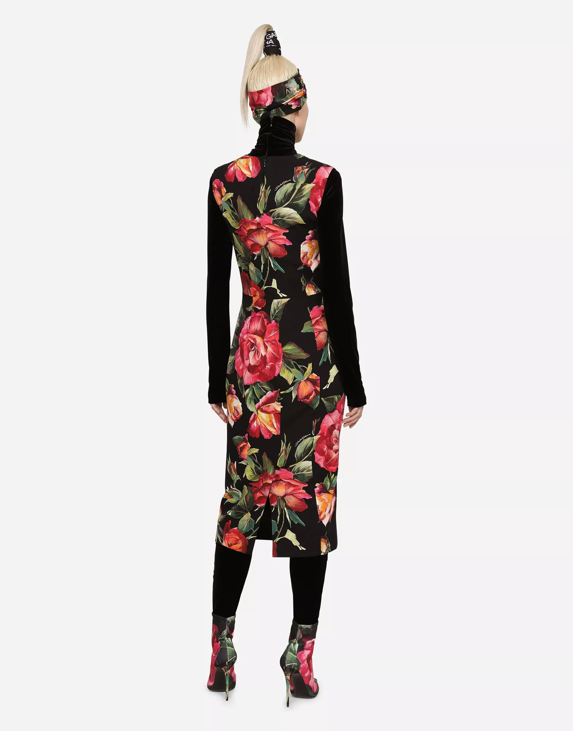 Dolce & Gabbana Rose-Print Charmeuse Midi Dress
