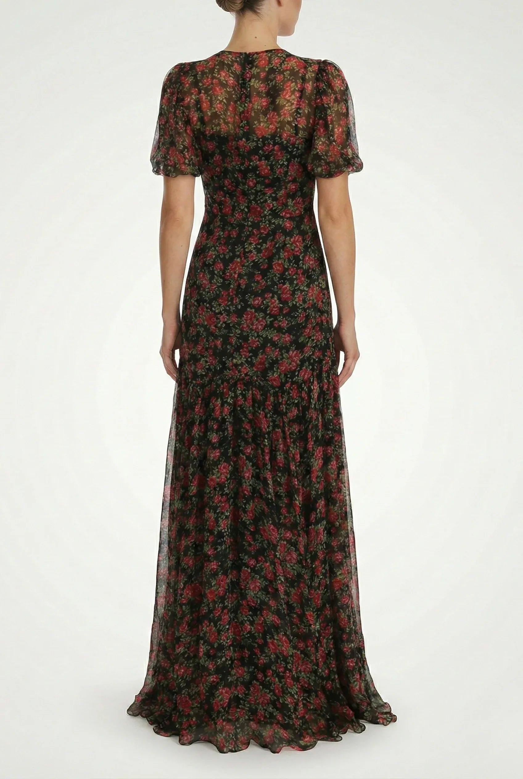 strapless open back dress Dolce & Gabbana Rose Print Chiffon Maxi Dress