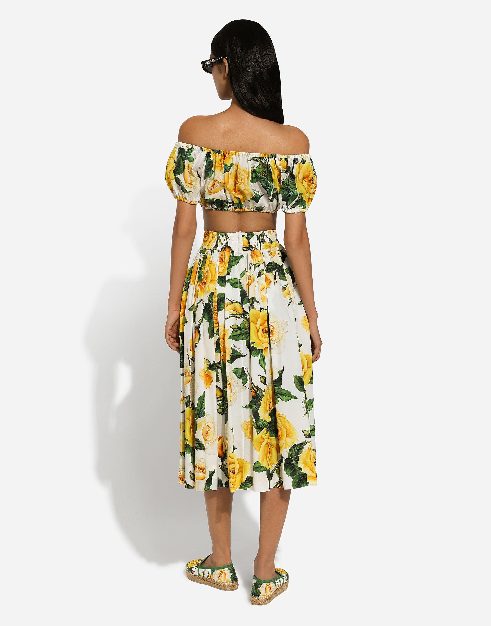 Dolce & Gabbana Rose-Print Cotton Midi Skirt