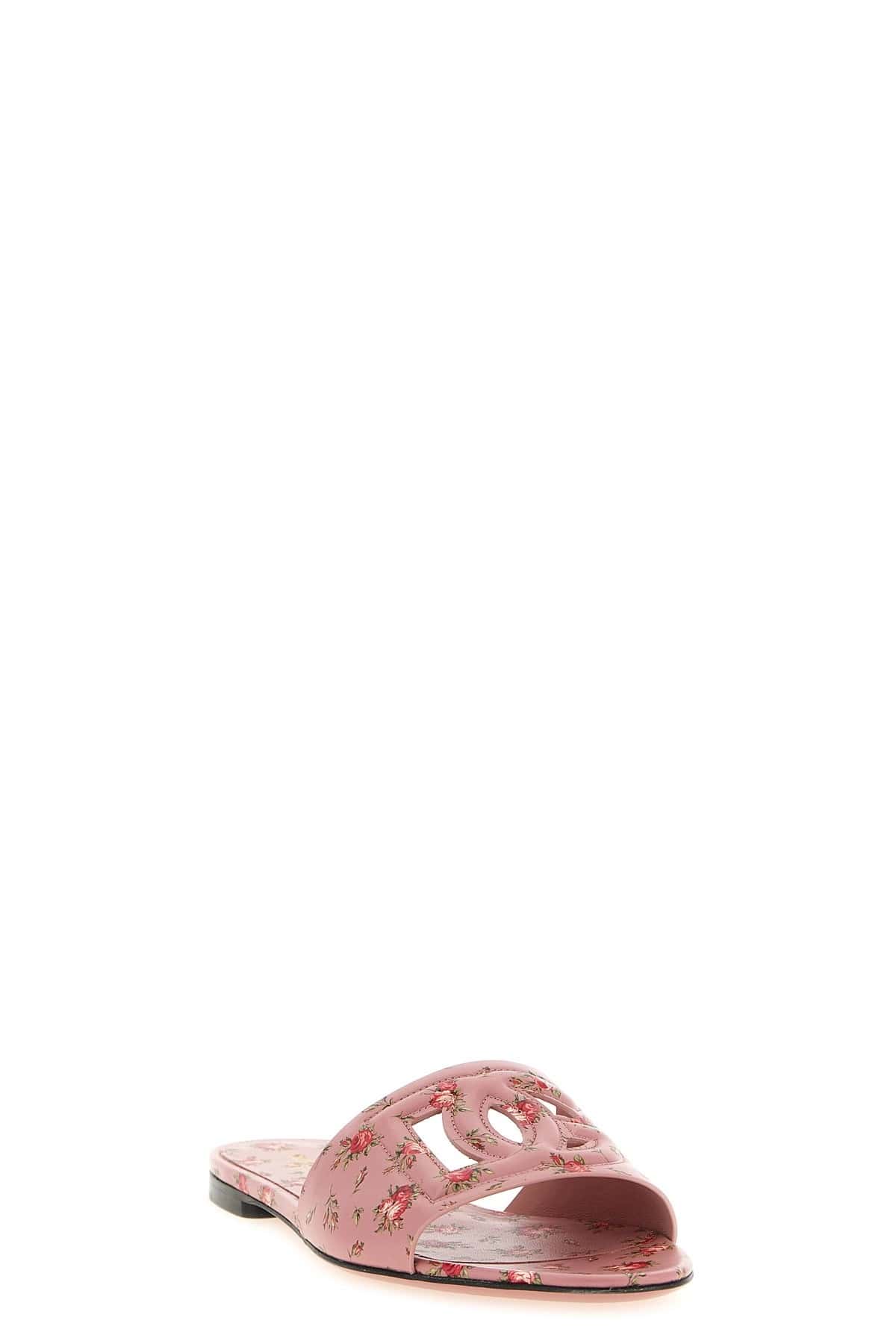 Dolce & Gabbana Dolce & Gabbana Rose Print Leather Slides