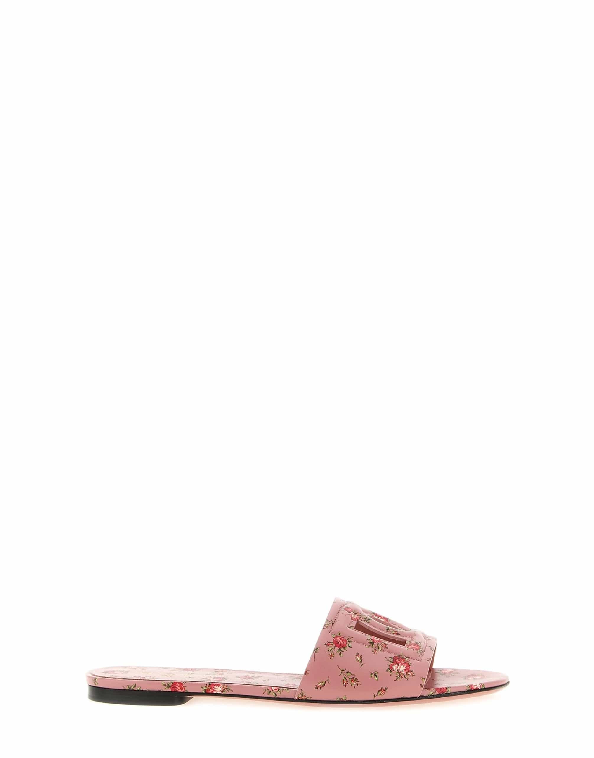 Dolce & Gabbana Dolce & Gabbana Rose Print Leather Slides