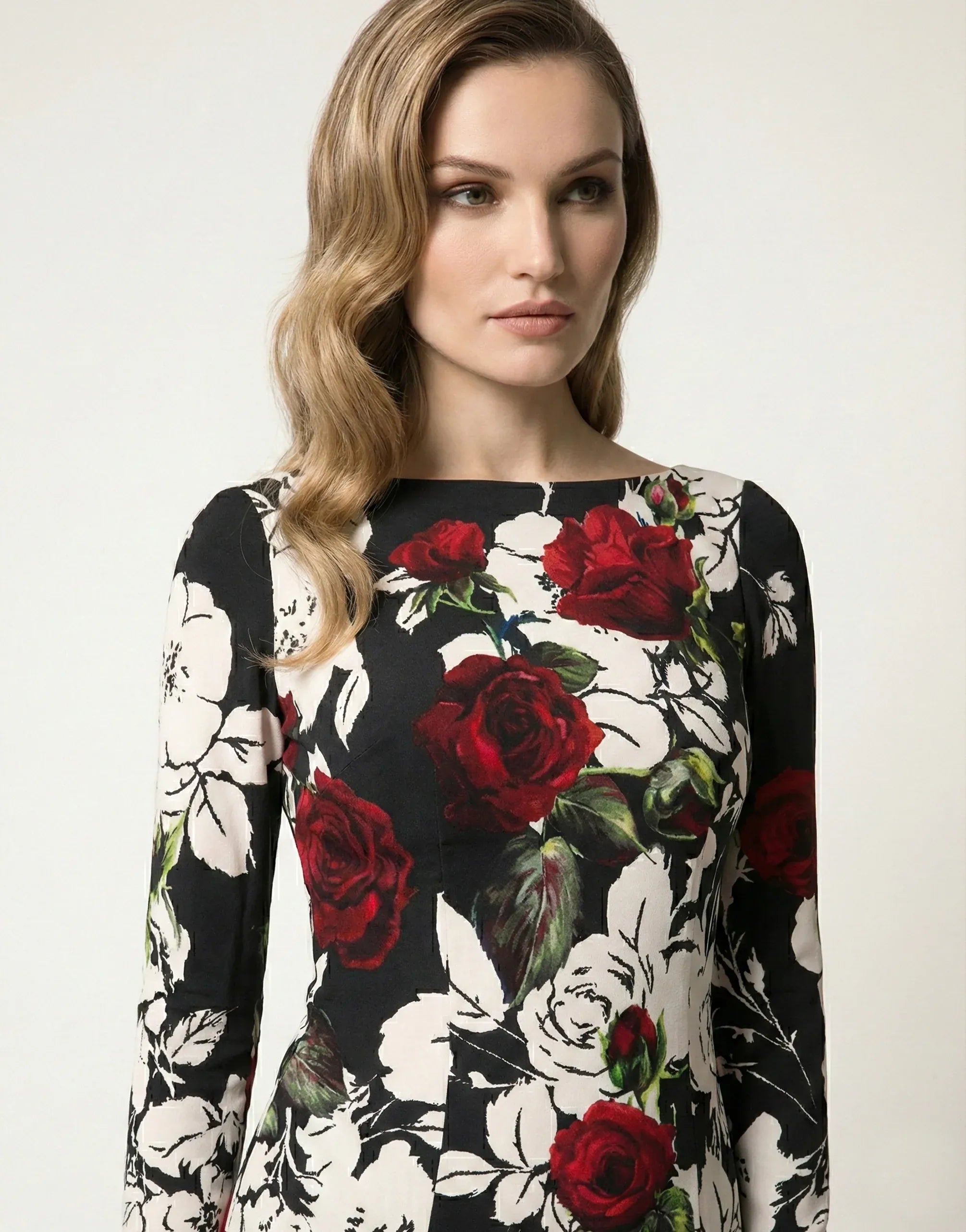 Dolce & Gabbana Rose-Print Long-Sleeve Maxi Dress