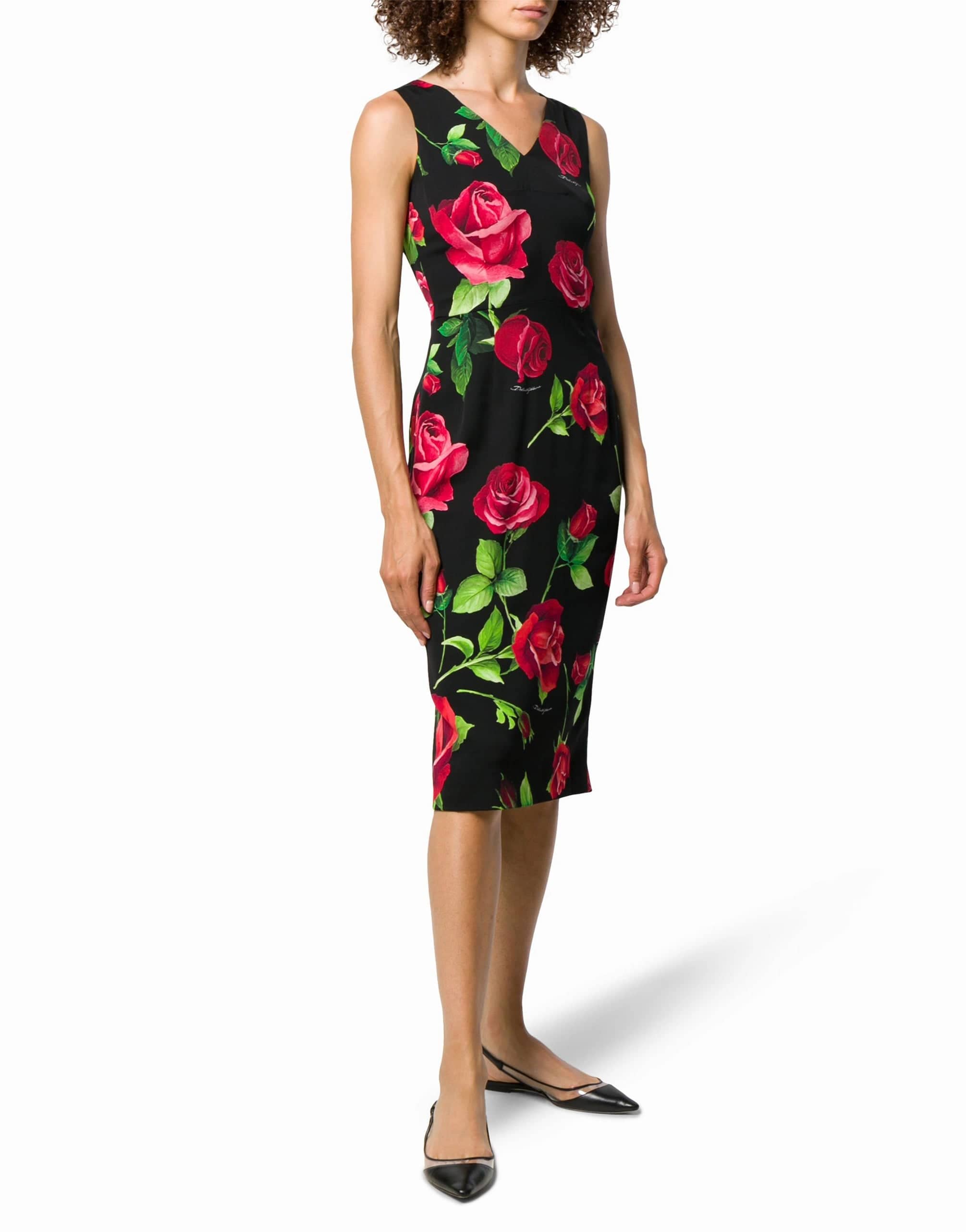 Dolce & Gabbana Rose Print Midi Silk Dress