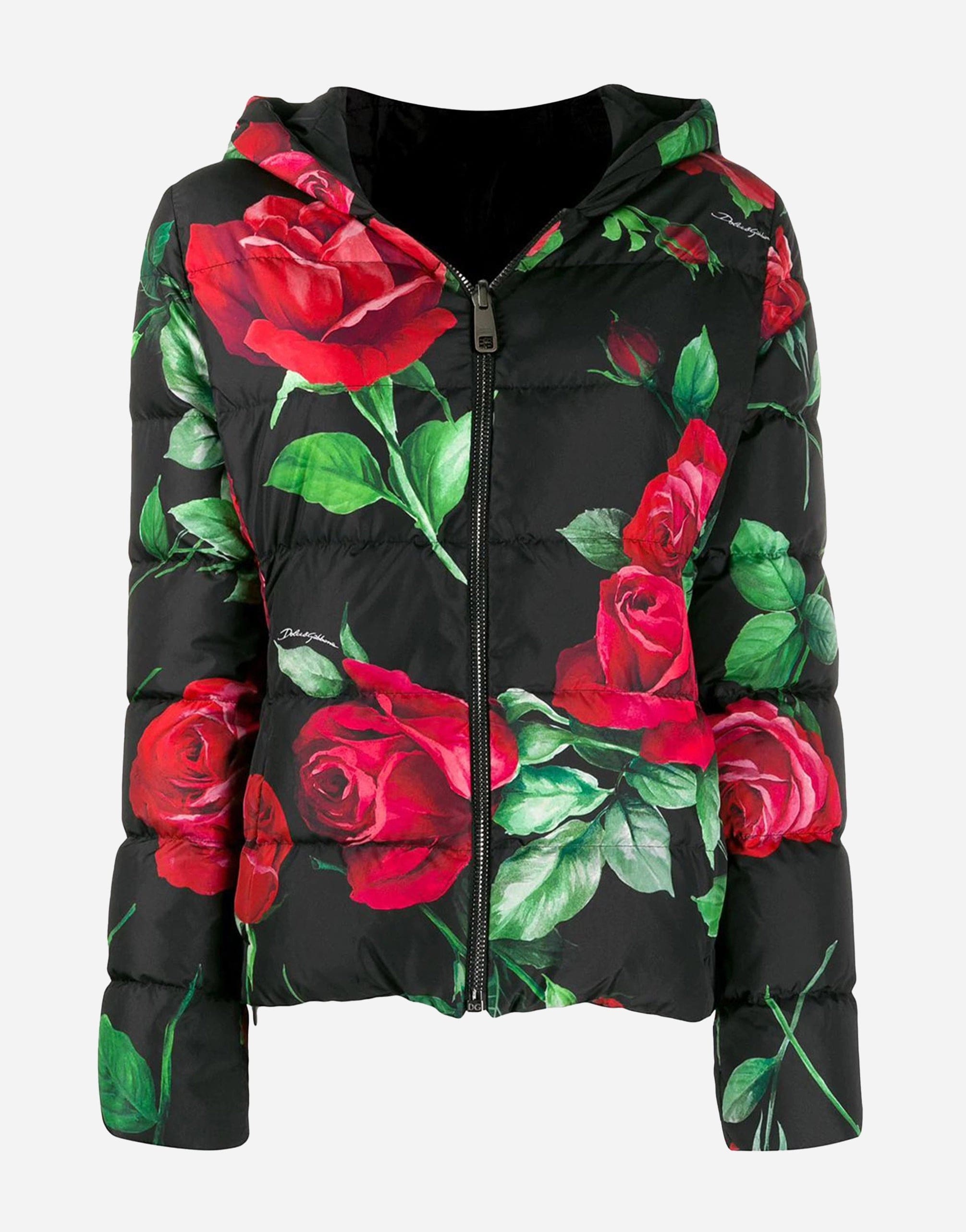 Dolce & Gabbana Rose Print Puffer Jacket