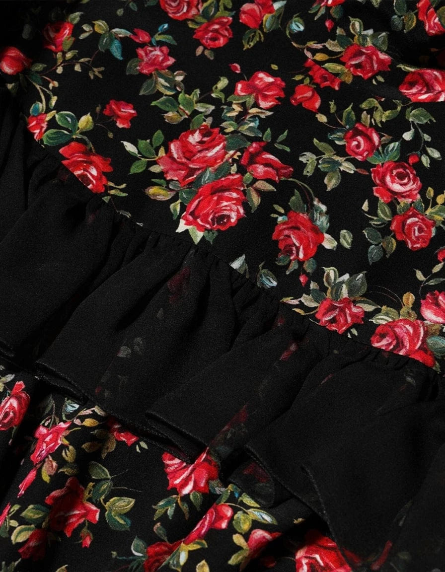 Dolce & Gabbana ローズプリント フリル付きシルクブラウス | Sendegaro KR Dolce & Gabbana ローズプリント フリル付きシルクブラウス | Sendegaro KR