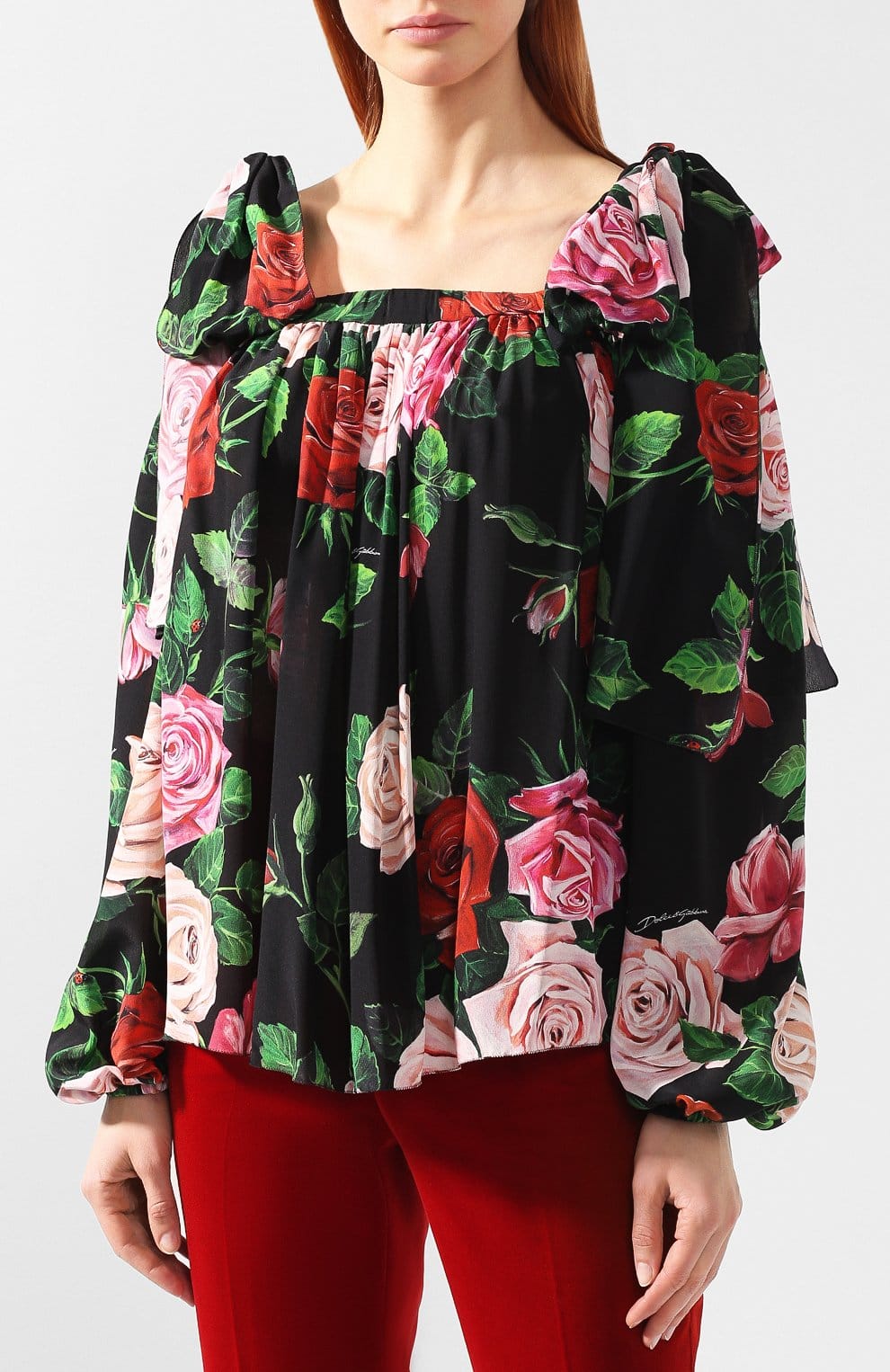 Dolce & Gabbana Rose Print Silk Blouse