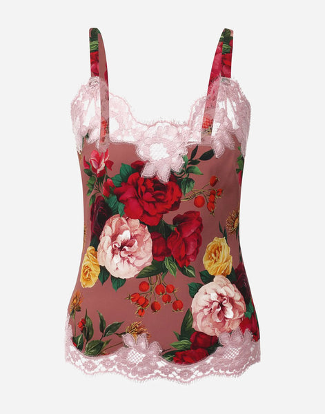 トップス Dolce & Gabbana special lovely c amisole Dolce & Gabbana Rose Print Silk Camisole with Lace Trim | Sendegaro CH