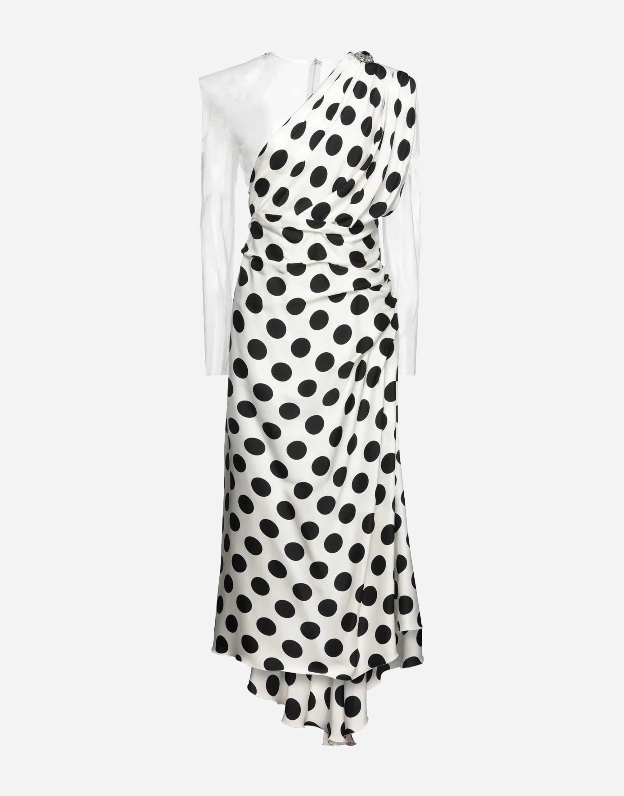 Dolce & Gabbana Ruched Polka Dot Chiffon Sleeve Midi Dress