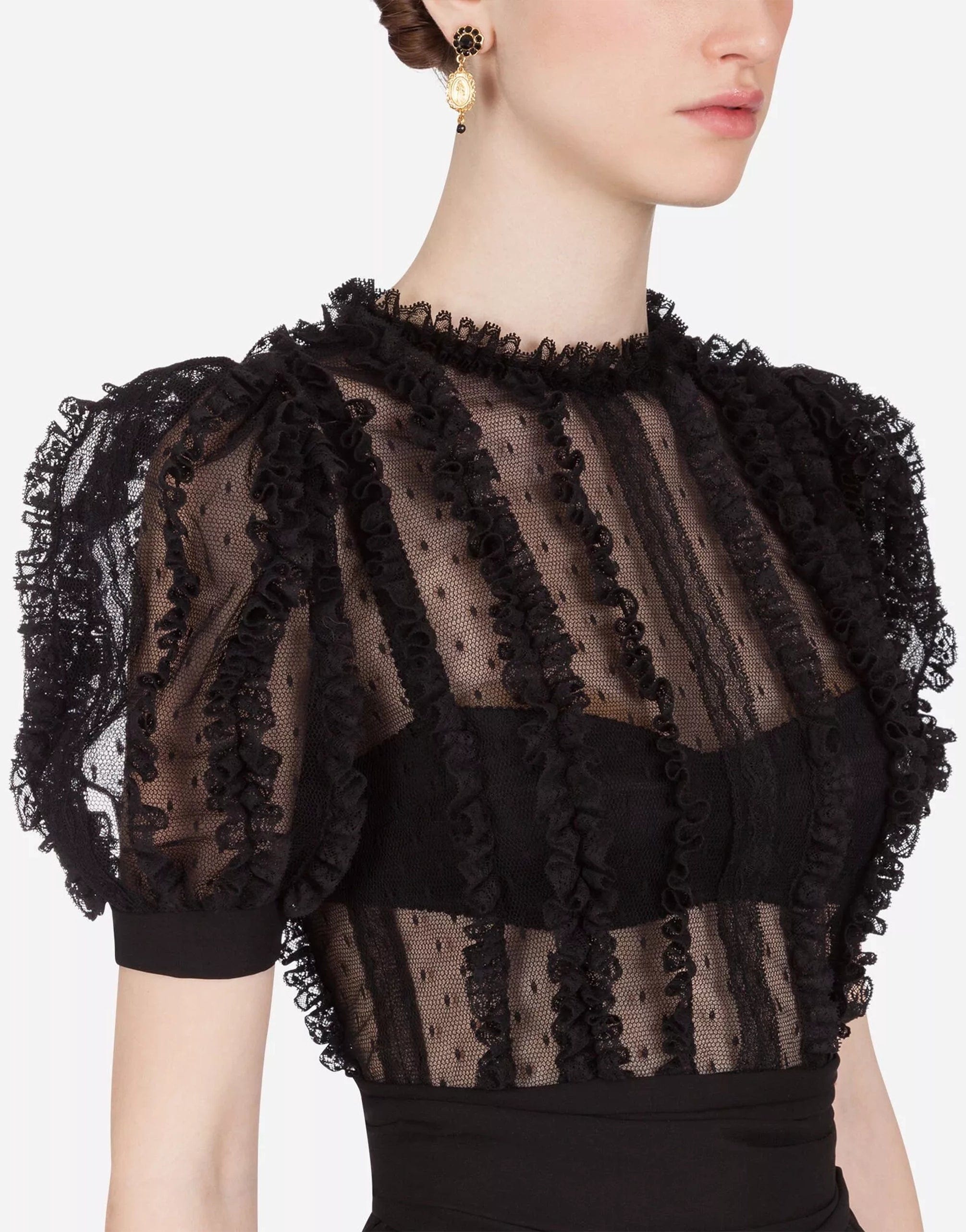 Dolce & Gabbana Ruched Puff-Sleeve Mini Dress
