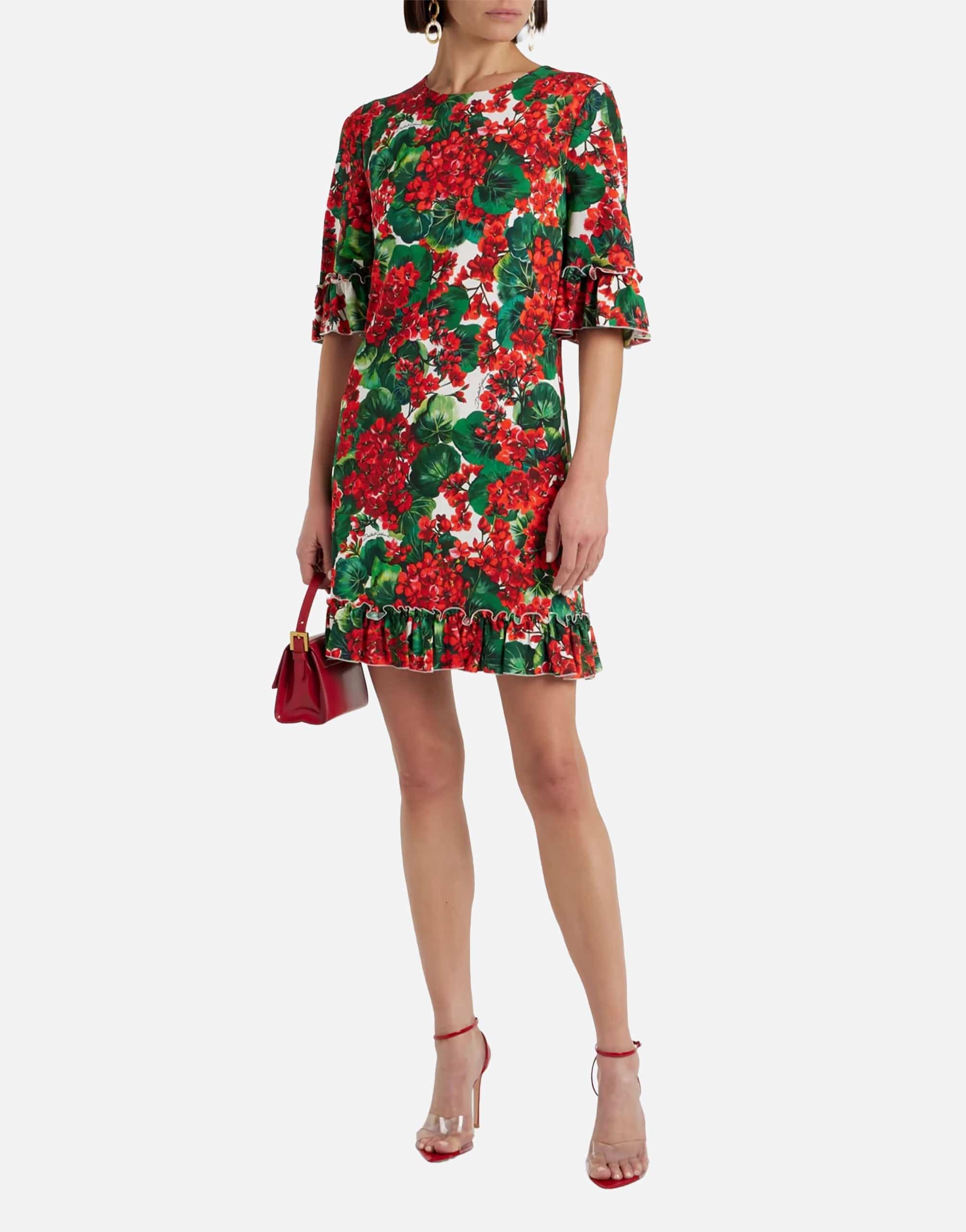 Dolce & Gabbana Ruffle-Trimmed Floral-Print Mini Dress