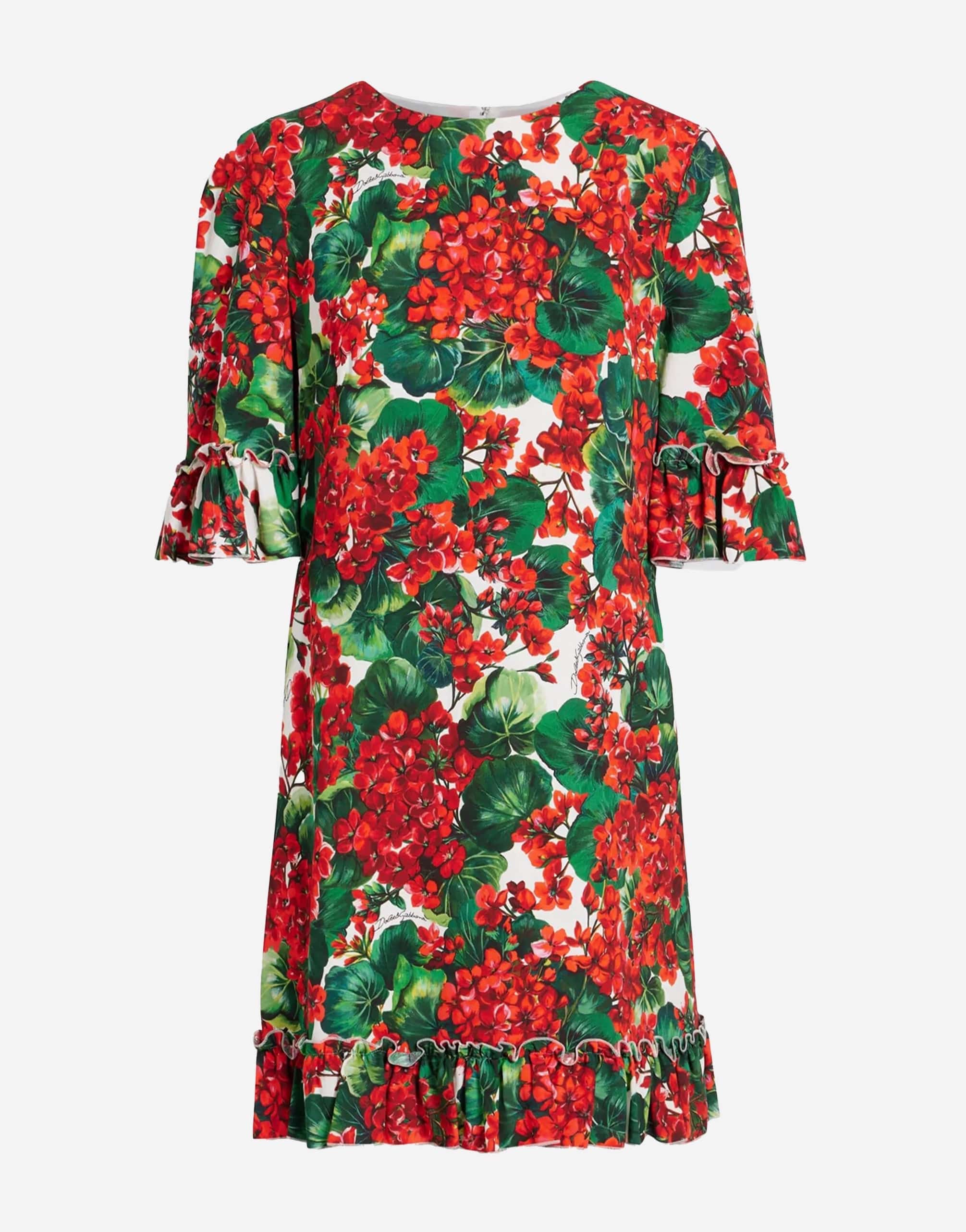 Dolce & Gabbana Ruffle-Trimmed Floral-Print Mini Dress