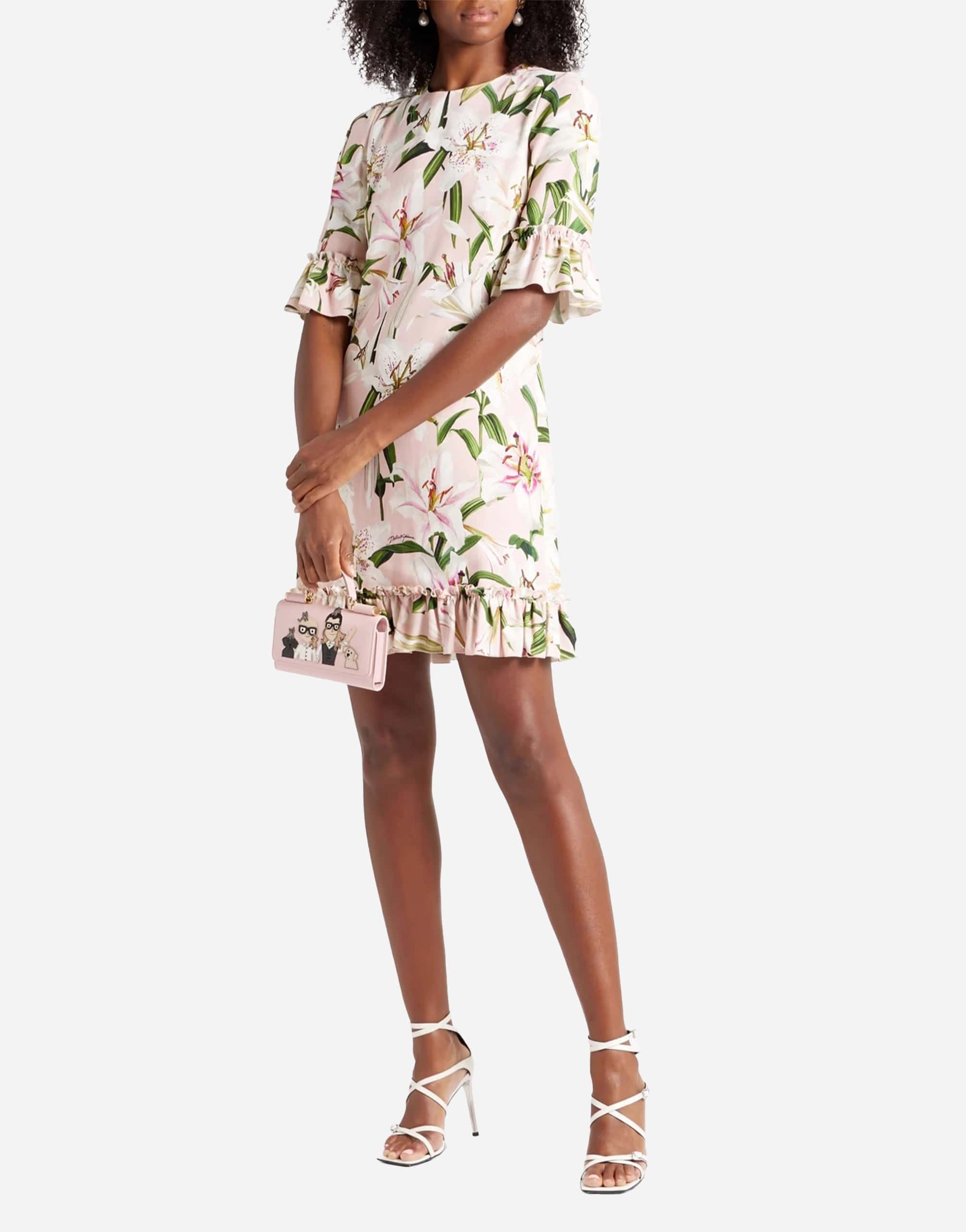 Dolce & Gabbana Ruffled Floral-Print Crepe Mini Dress