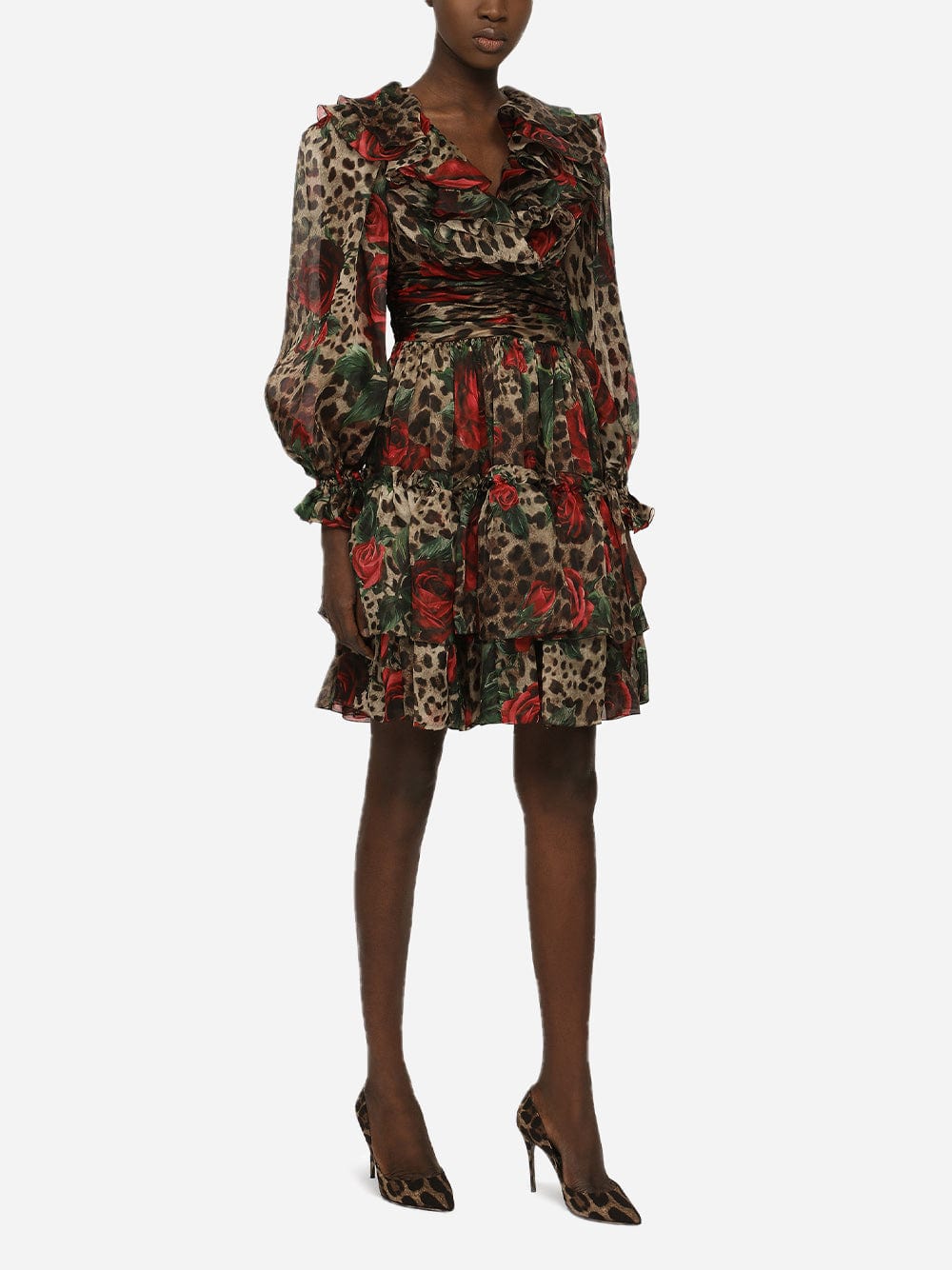 Dolce & Gabbana Ruffled Leopard-Print Silk-Chiffon Dress
