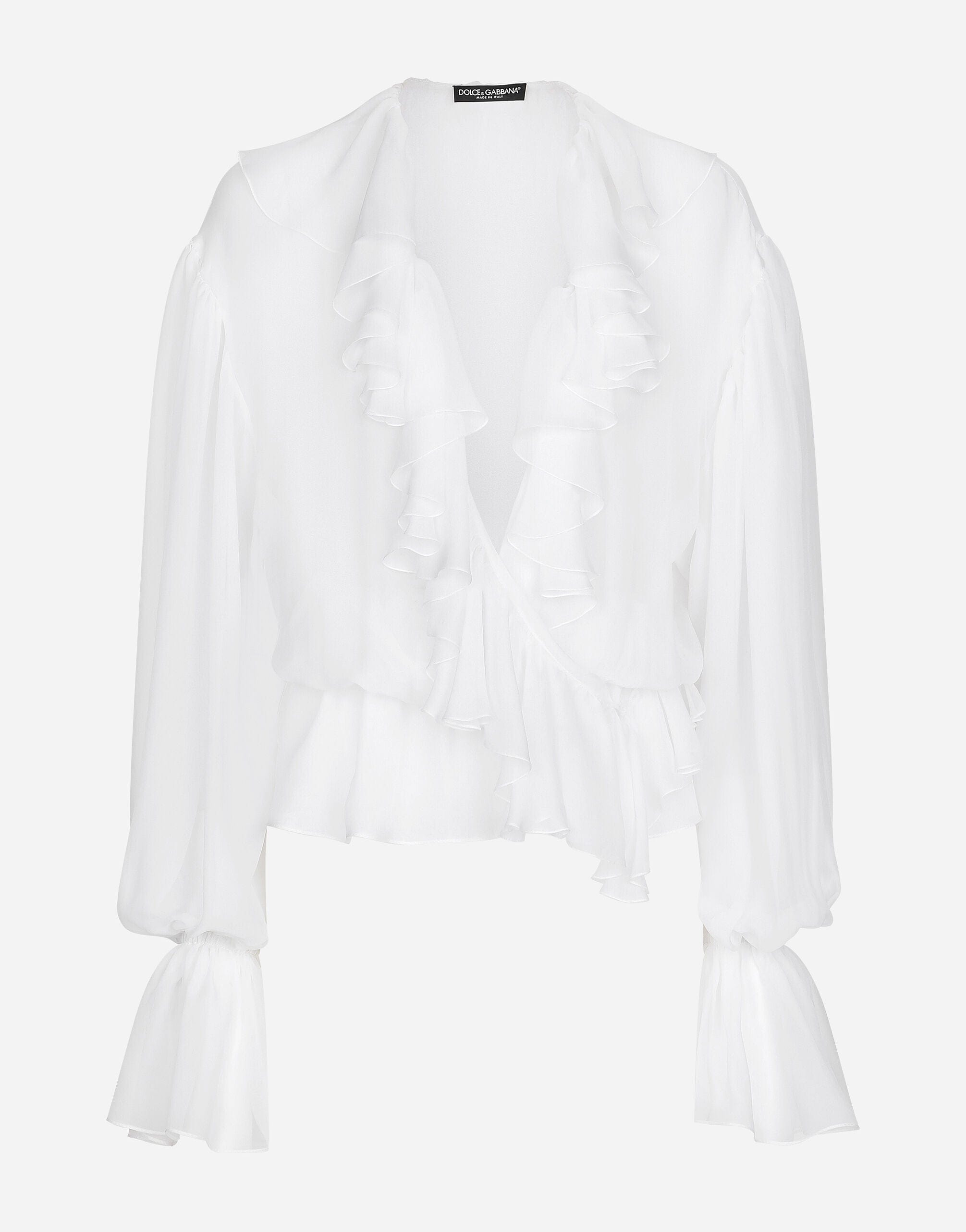 Dolce & Gabbana Ruffled-Trim Silk Cropped Blouse