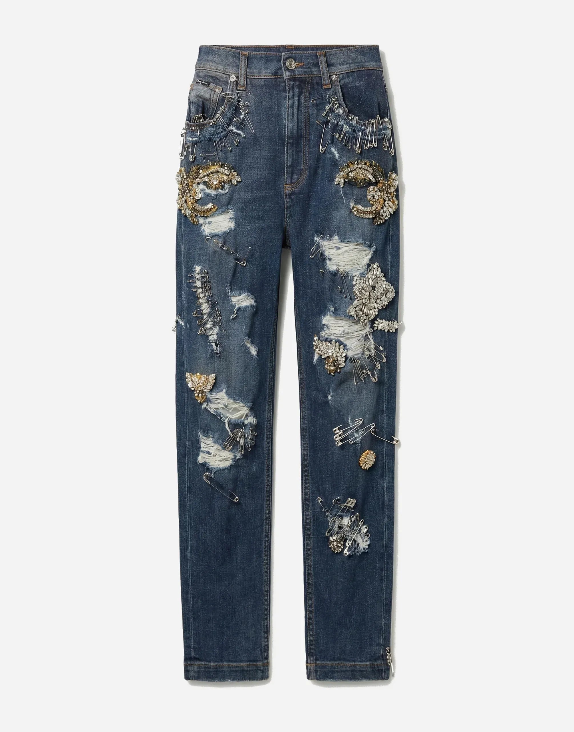 Dolce & Gabbana Runway Amber Rhinestone And Pins Embellished Jeans