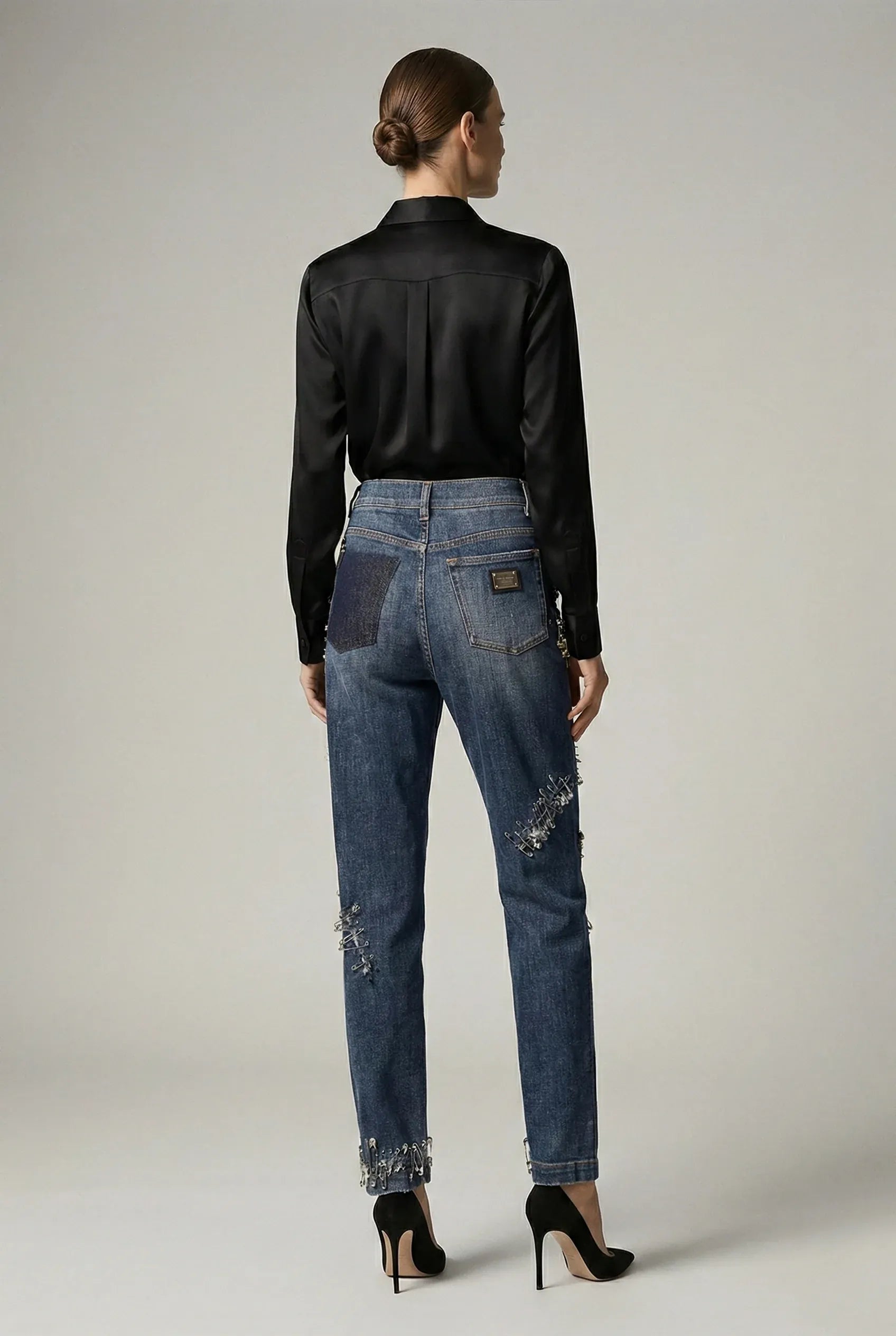 Dolce & Gabbana Runway Amber Rhinestone And Pins Embellished Jeans