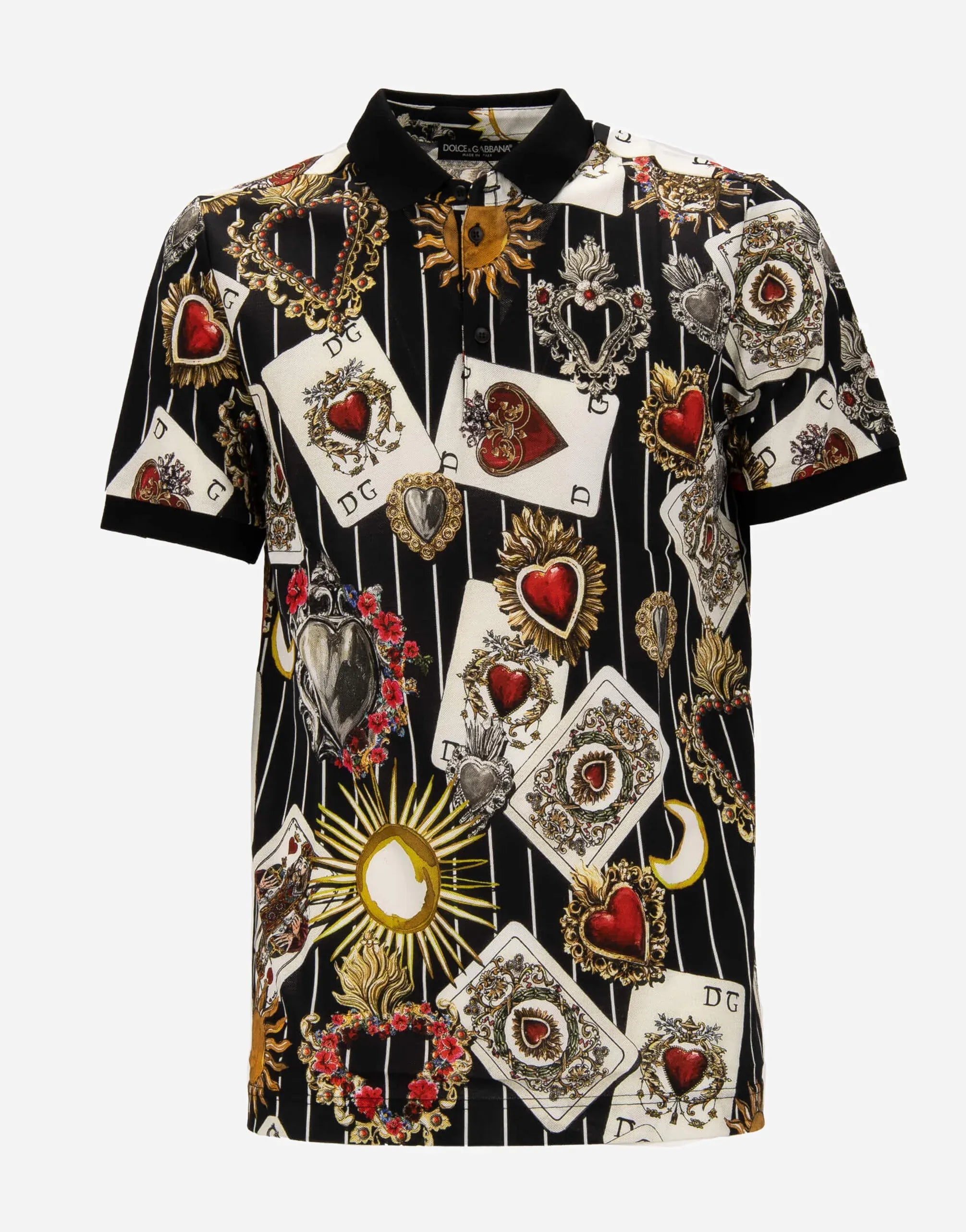 Dolce & Gabbana Sacred Cards-Print Cotton Polo shirt