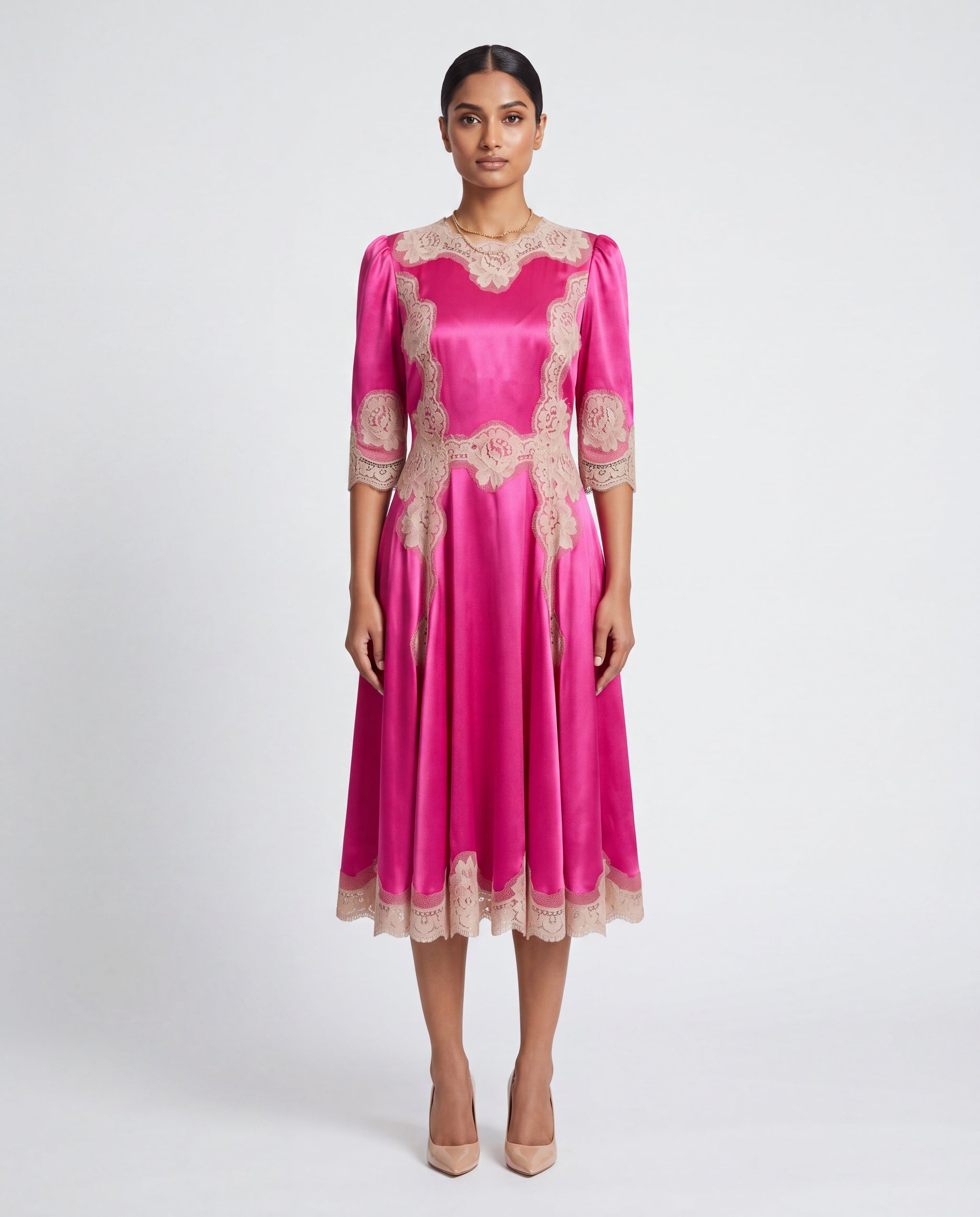Dolce & Gabbana Satin Lace Midi Dress
