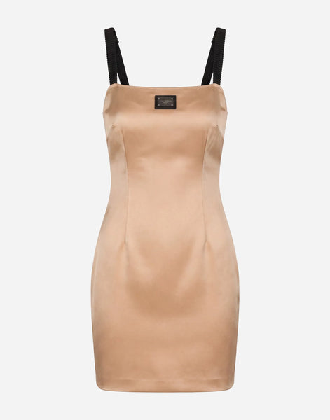 vintage dolce and gabbana dress Dolce & Gabbana Satin Logo Plaque Slip Mini Dress