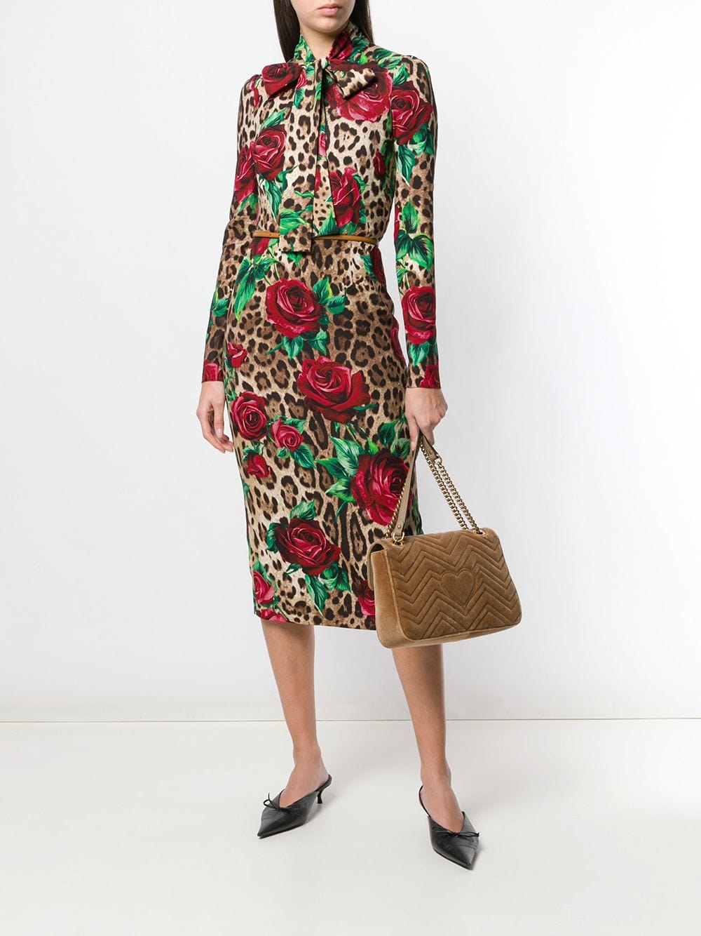 Dolce & Gabbana Rose & Leopard Print Charmeuse Dress
