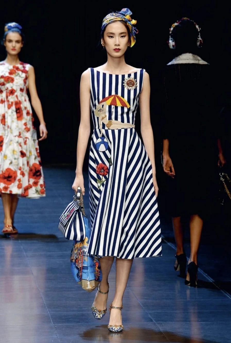 Dolce & Gabbana Seaside-Embellished Striped Dress