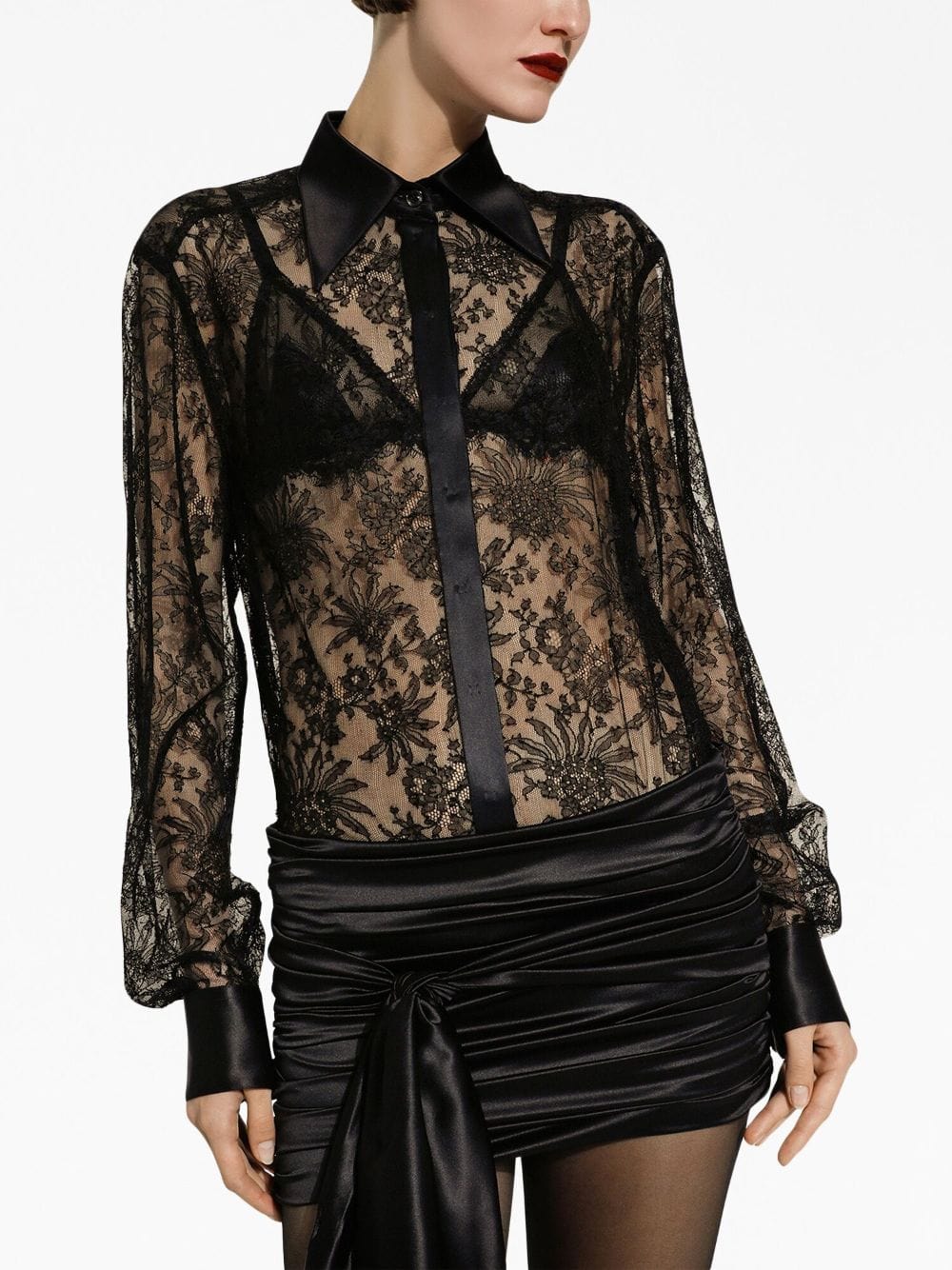 Dolce & Gabbana Semi-Sheer Floral-Lace Shirt