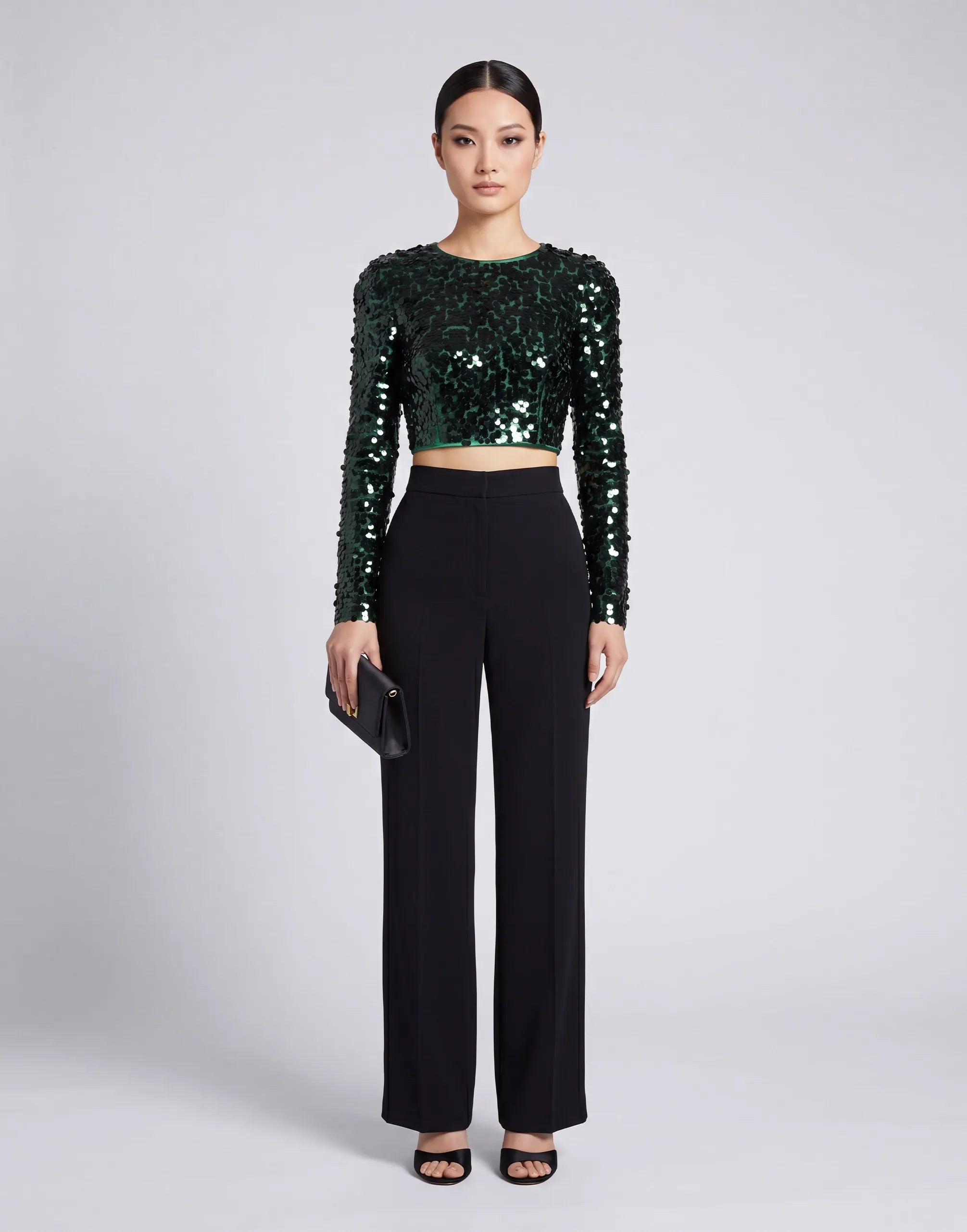 Dolce & Gabbana Top Corto a Maniche Lunghe Decorato con Paillettes - alternate view